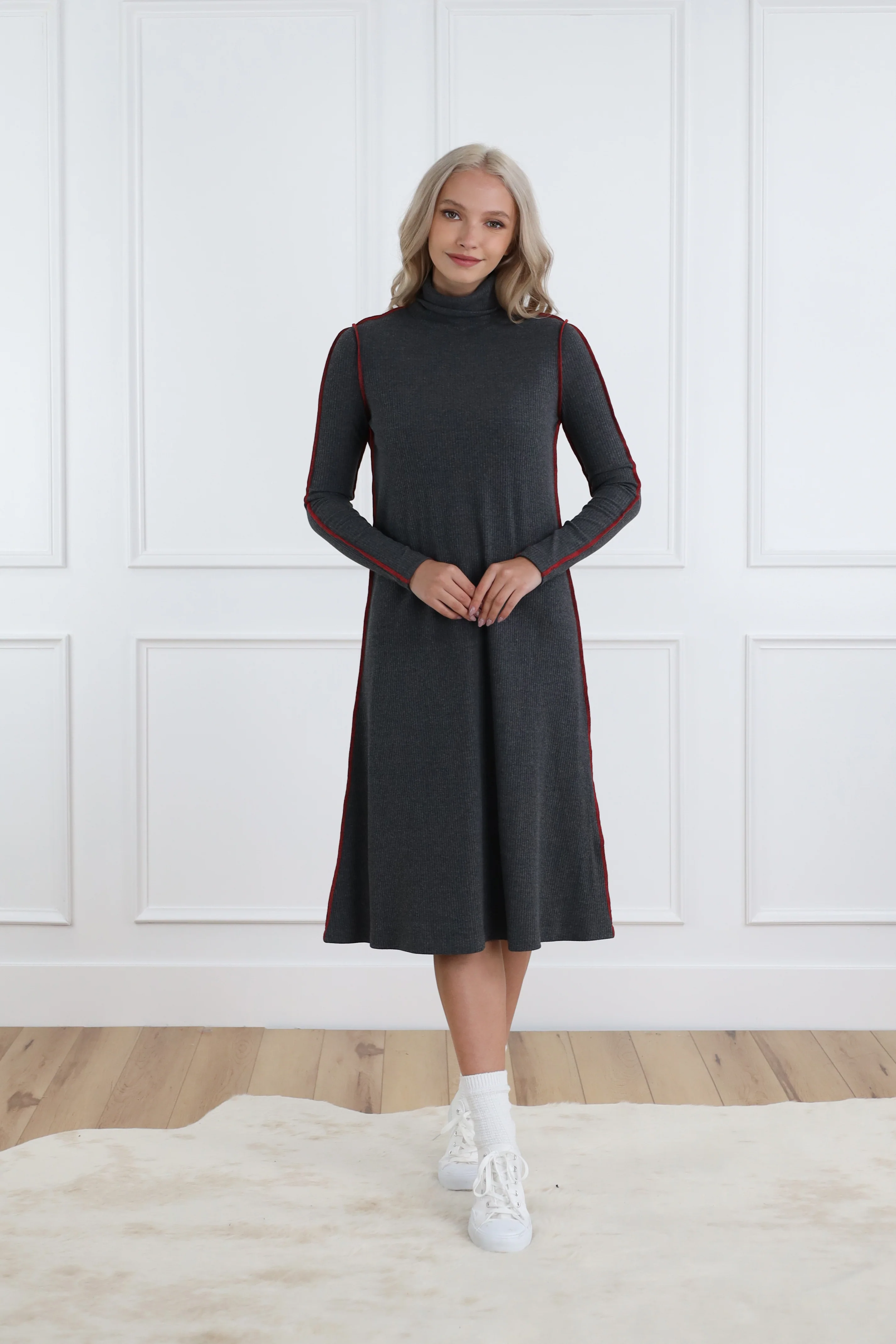Basic Rib Turtleneck Dress - Image 3