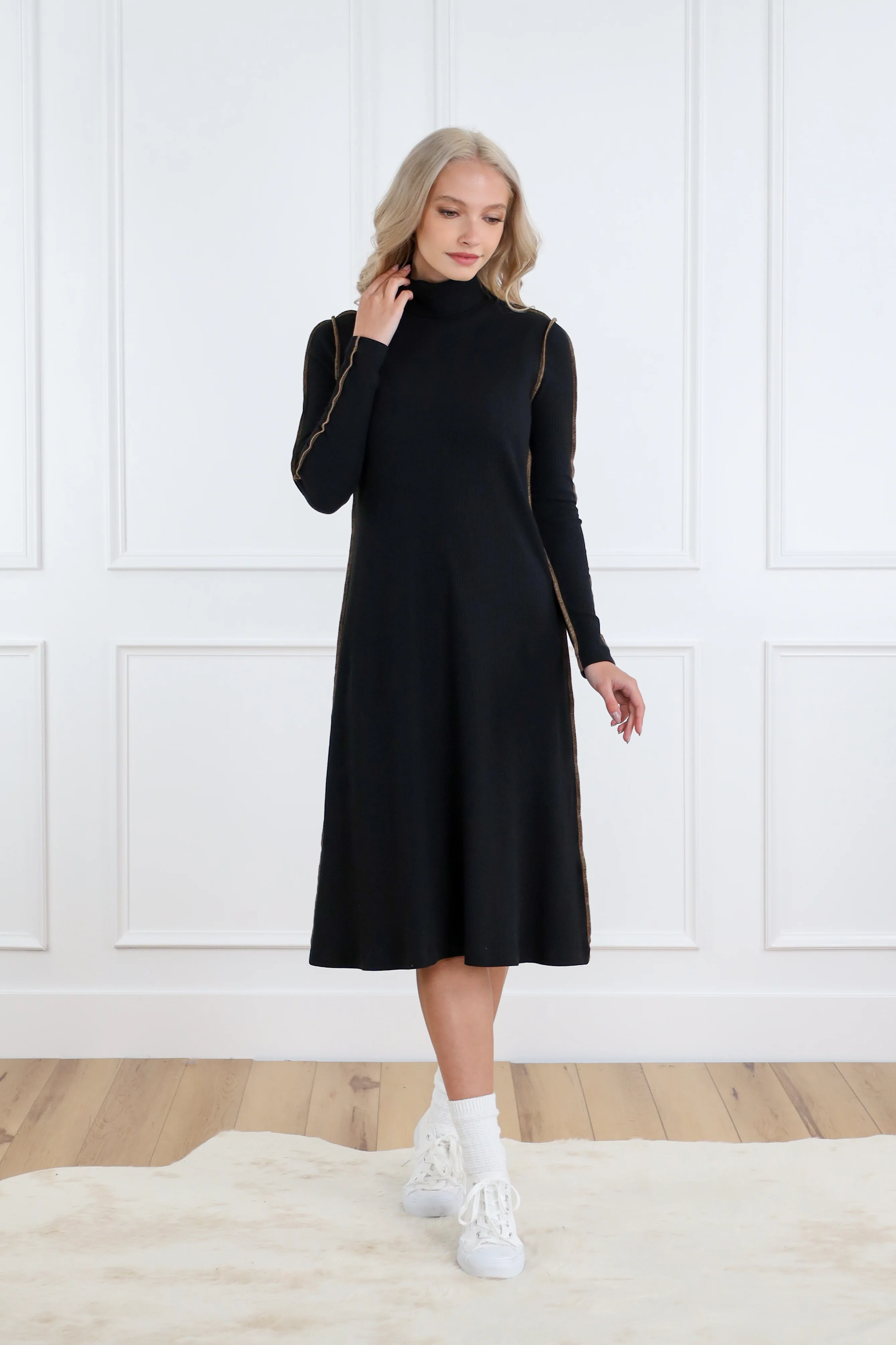Basic Rib Turtleneck Dress - Image 4