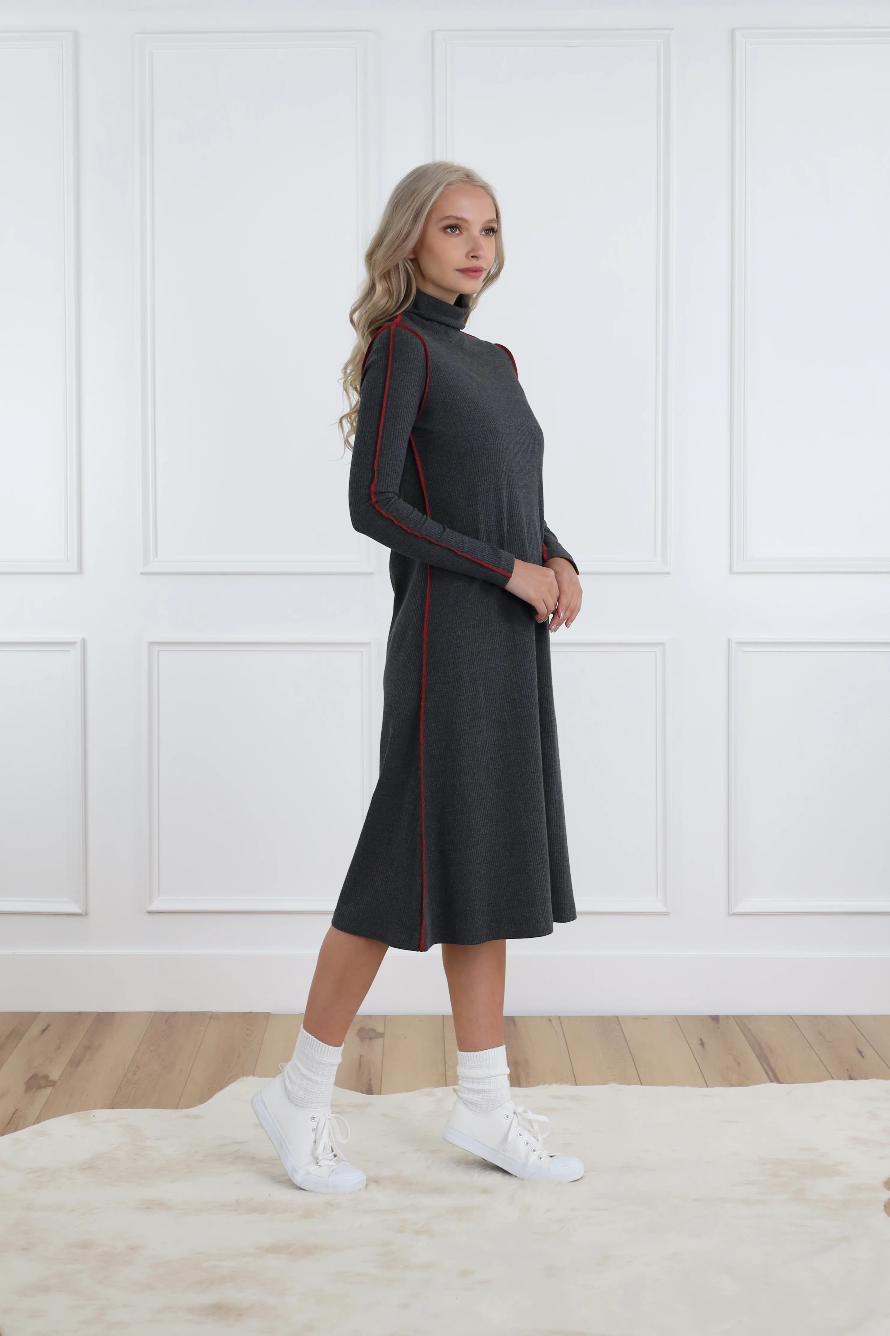Basic Rib Turtleneck Dress - Image 6