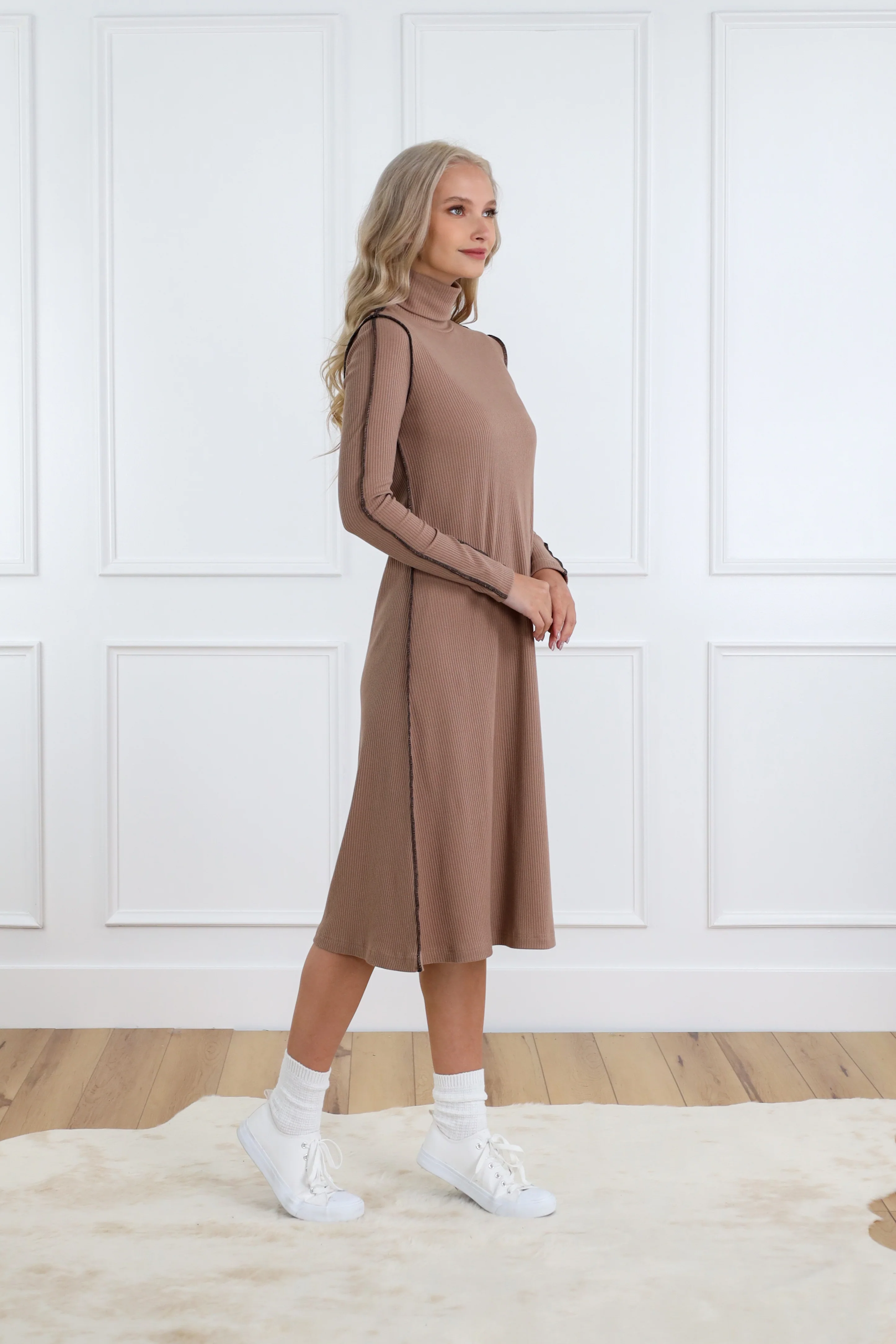 Basic Rib Turtleneck Dress - Image 7