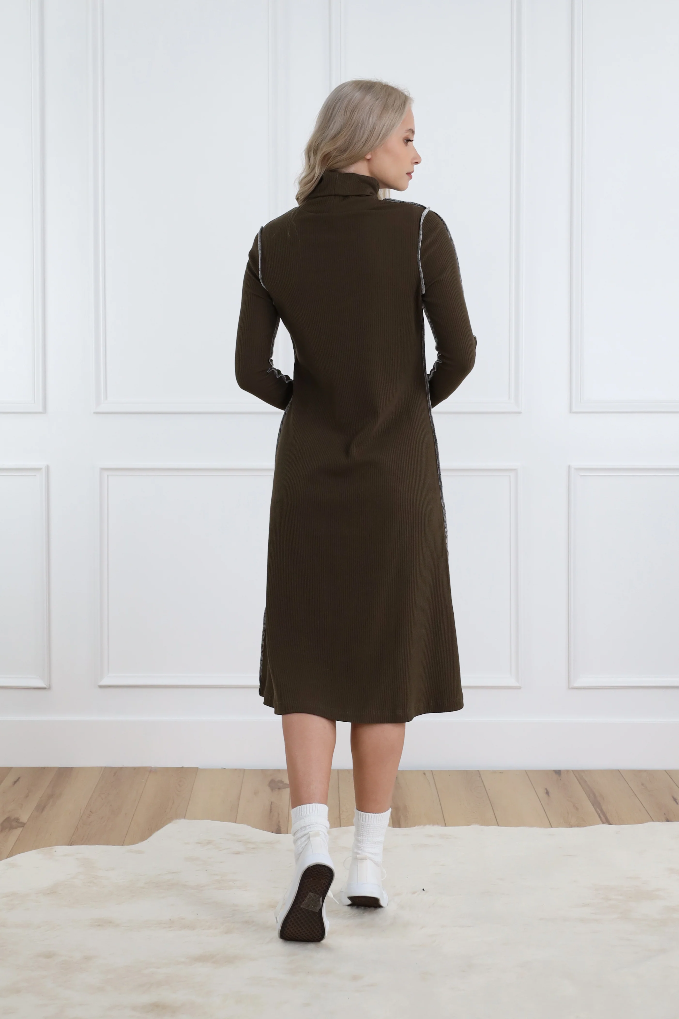 Basic Rib Turtleneck Dress - Image 9