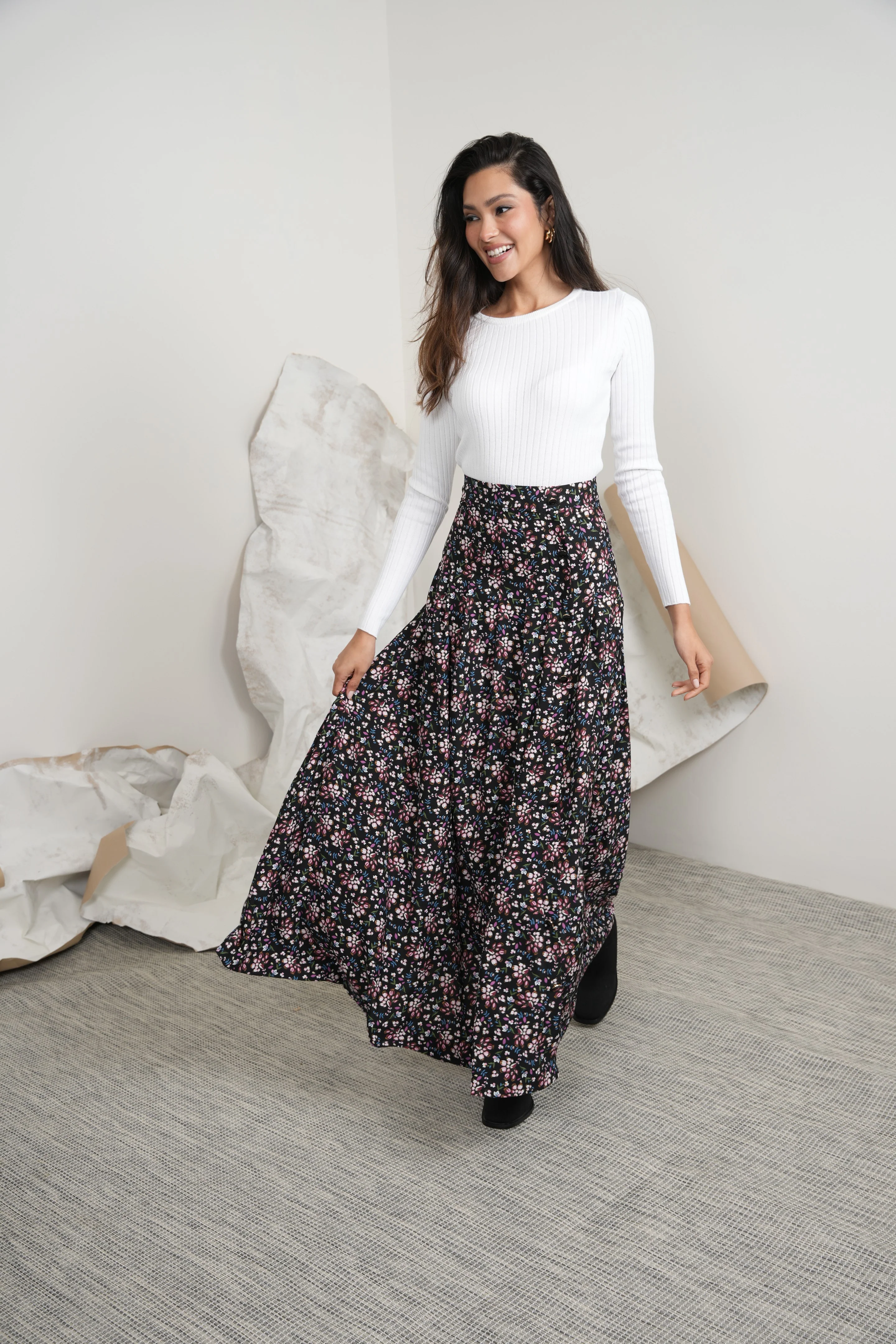 Print Pleated Buttons Skirt - Image 11