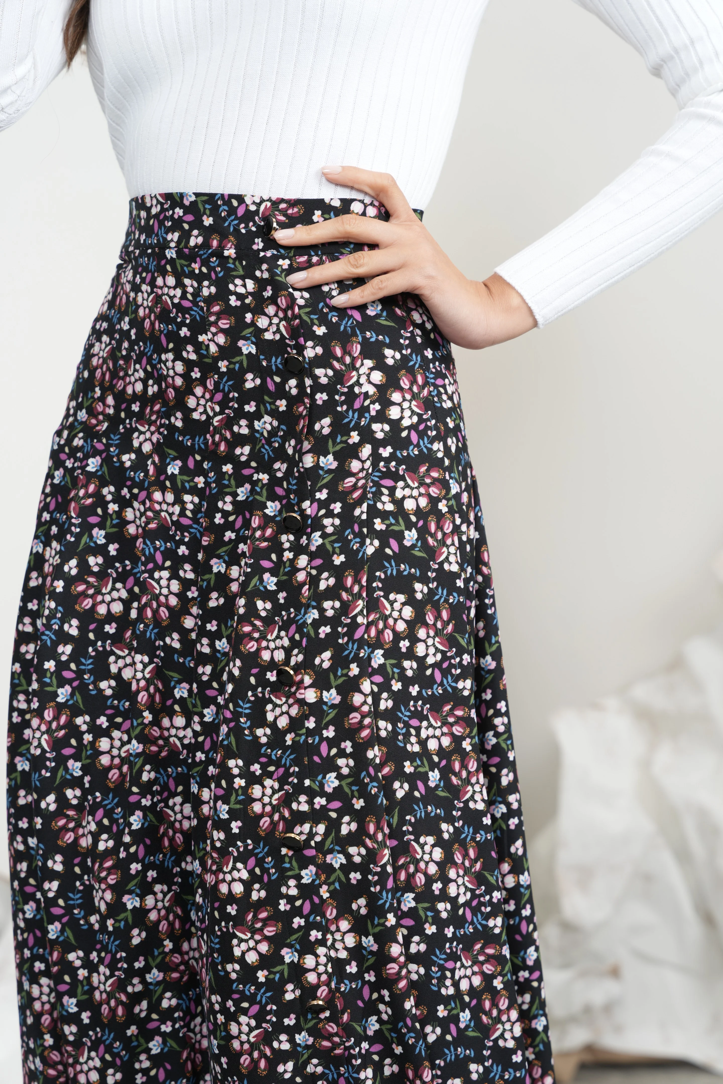 Print Pleated Buttons Skirt - Image 16
