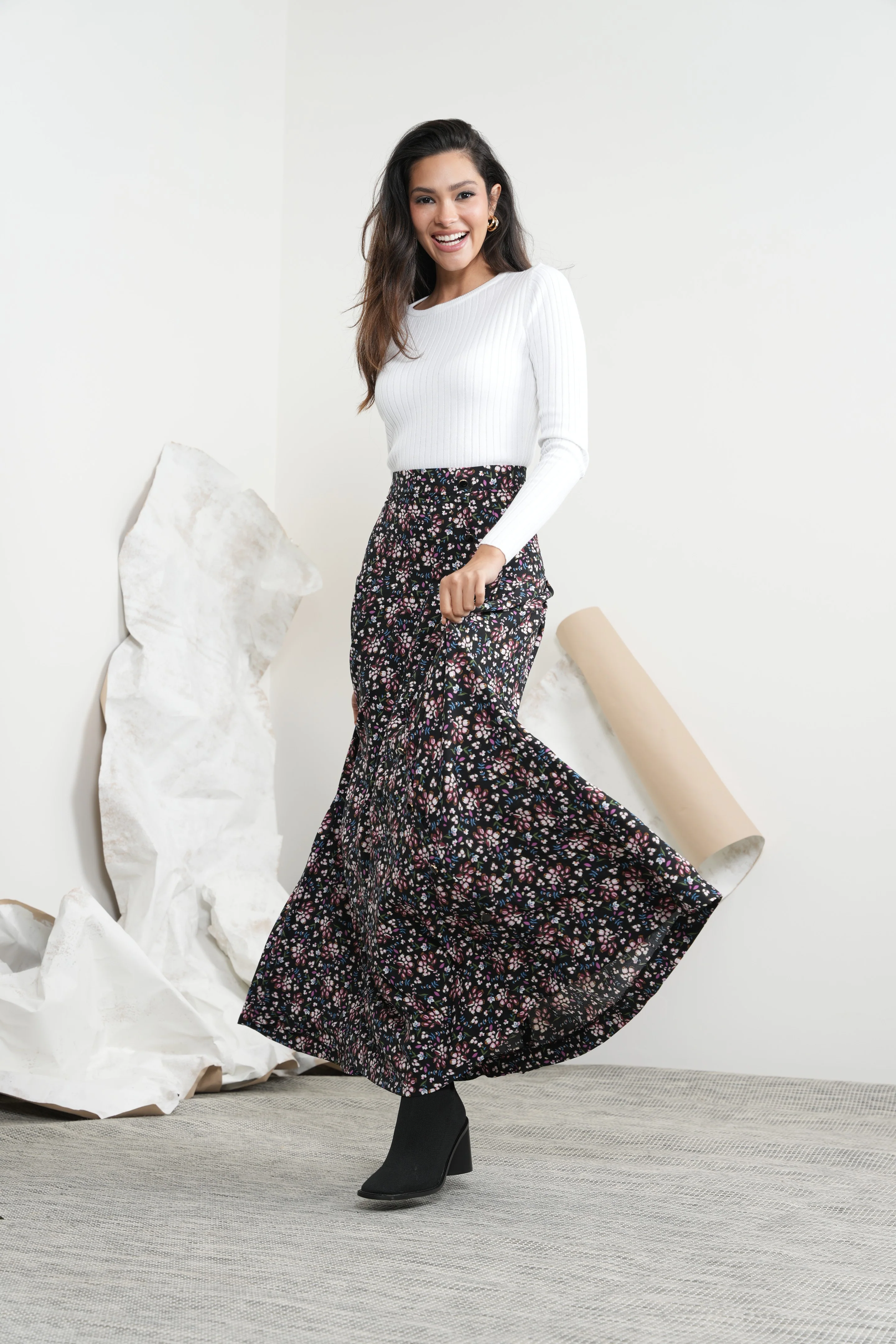 Print Pleated Buttons Skirt - Image 17