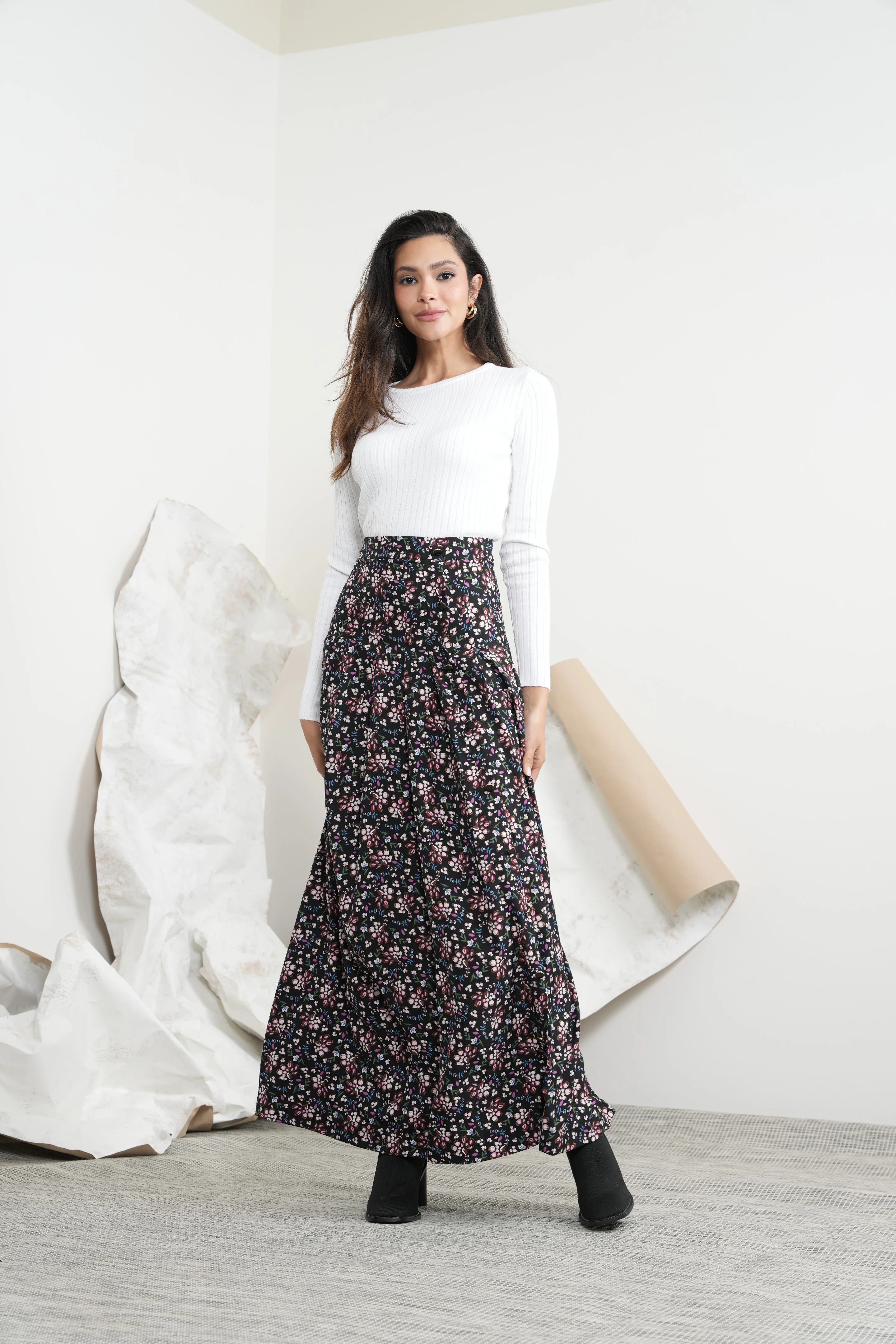 Print Pleated Buttons Skirt - Image 18