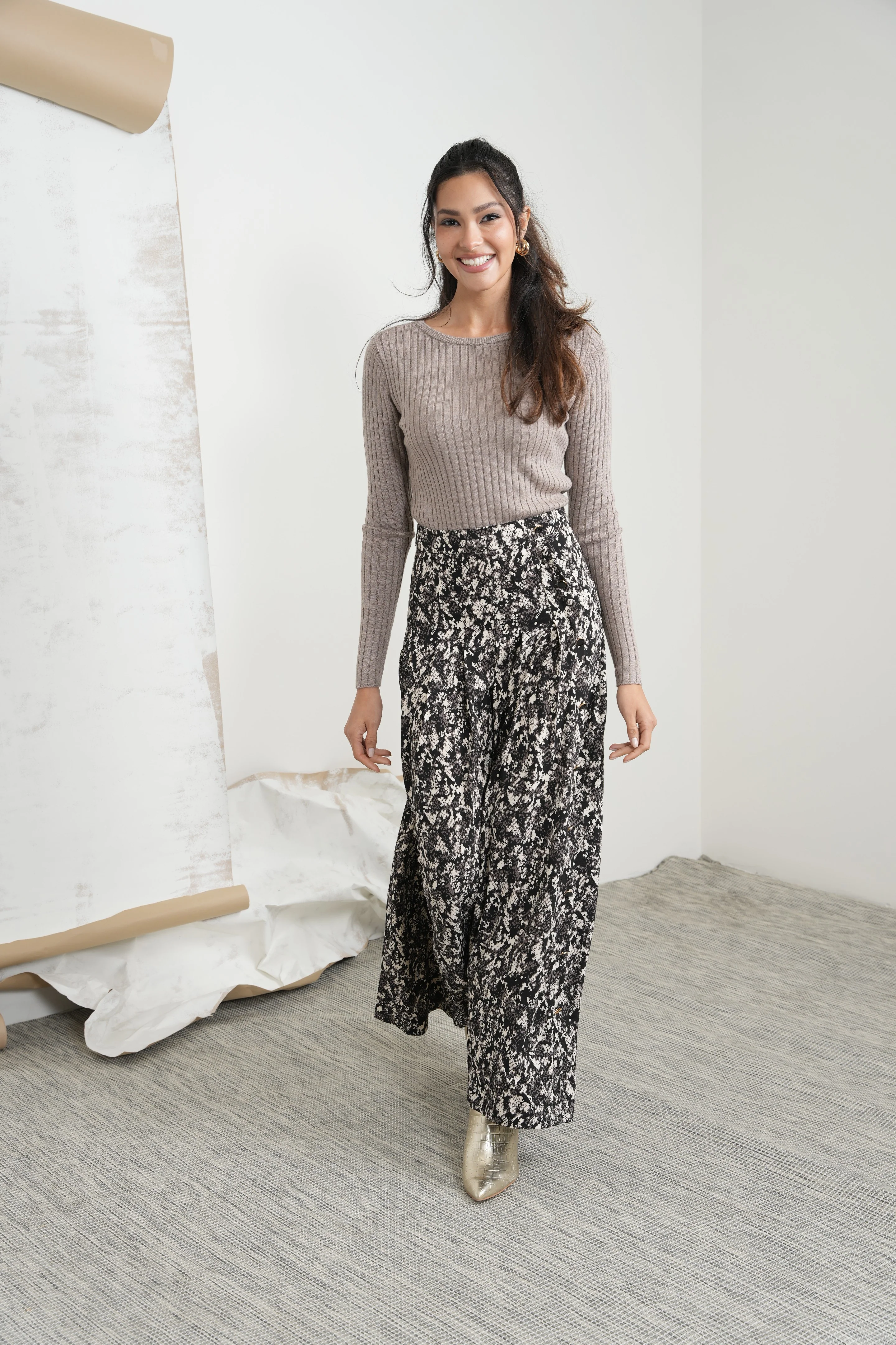 Print Pleated Buttons Skirt - Image 22