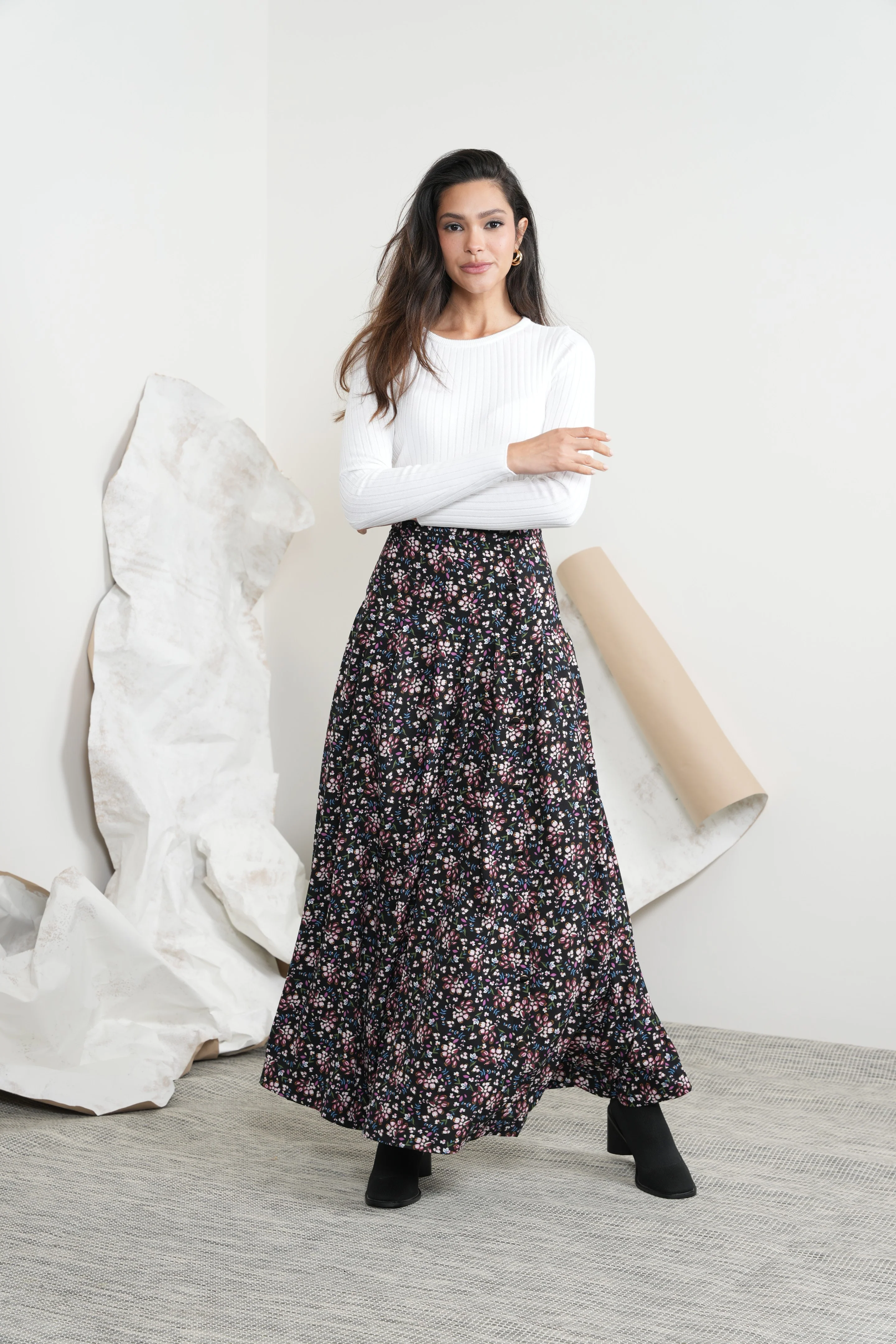 Print Pleated Buttons Skirt - Image 3