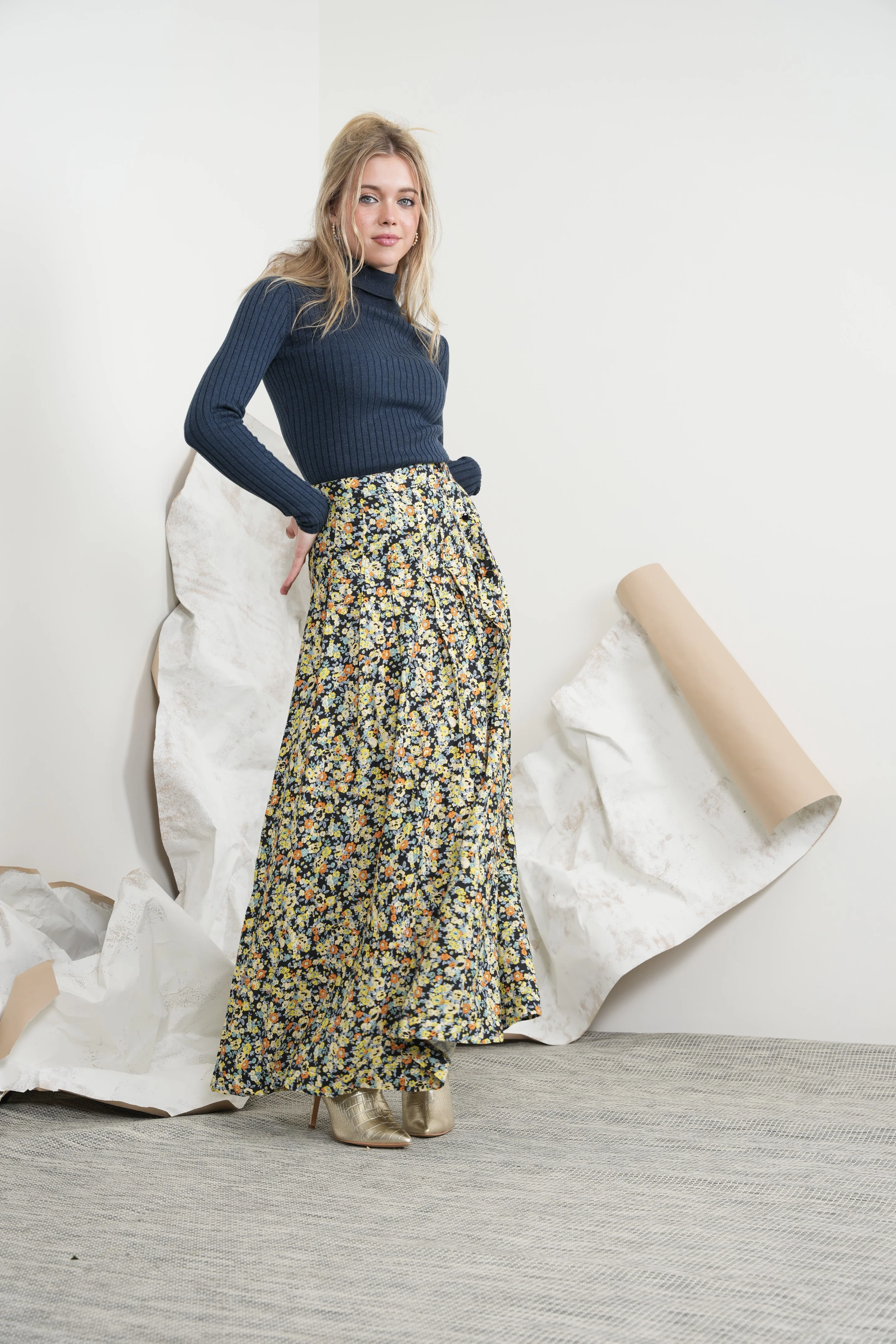 Print Pleated Buttons Skirt - Image 9