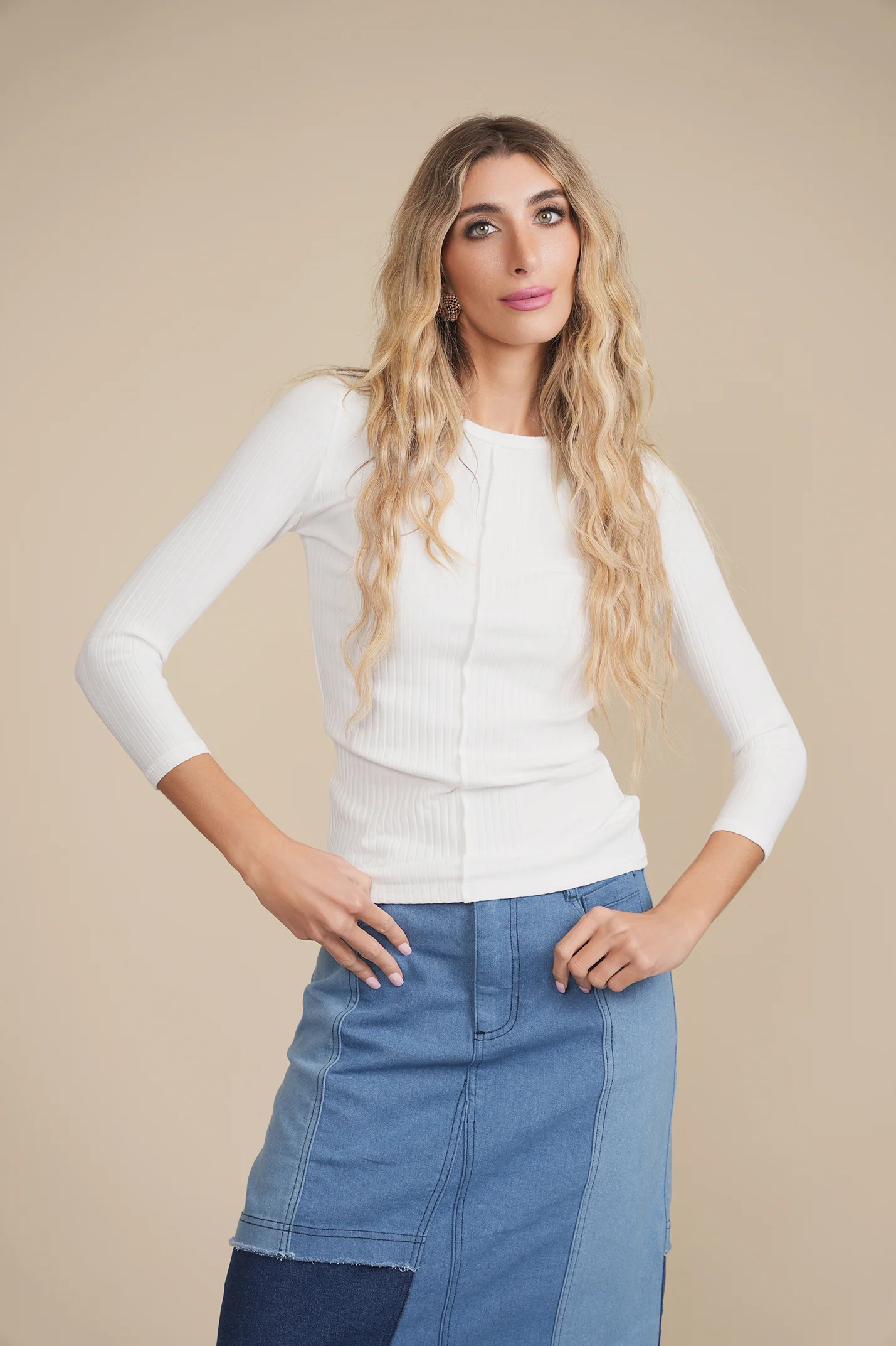 Wide Rib 3/4 Sleeve Tee - Image 2