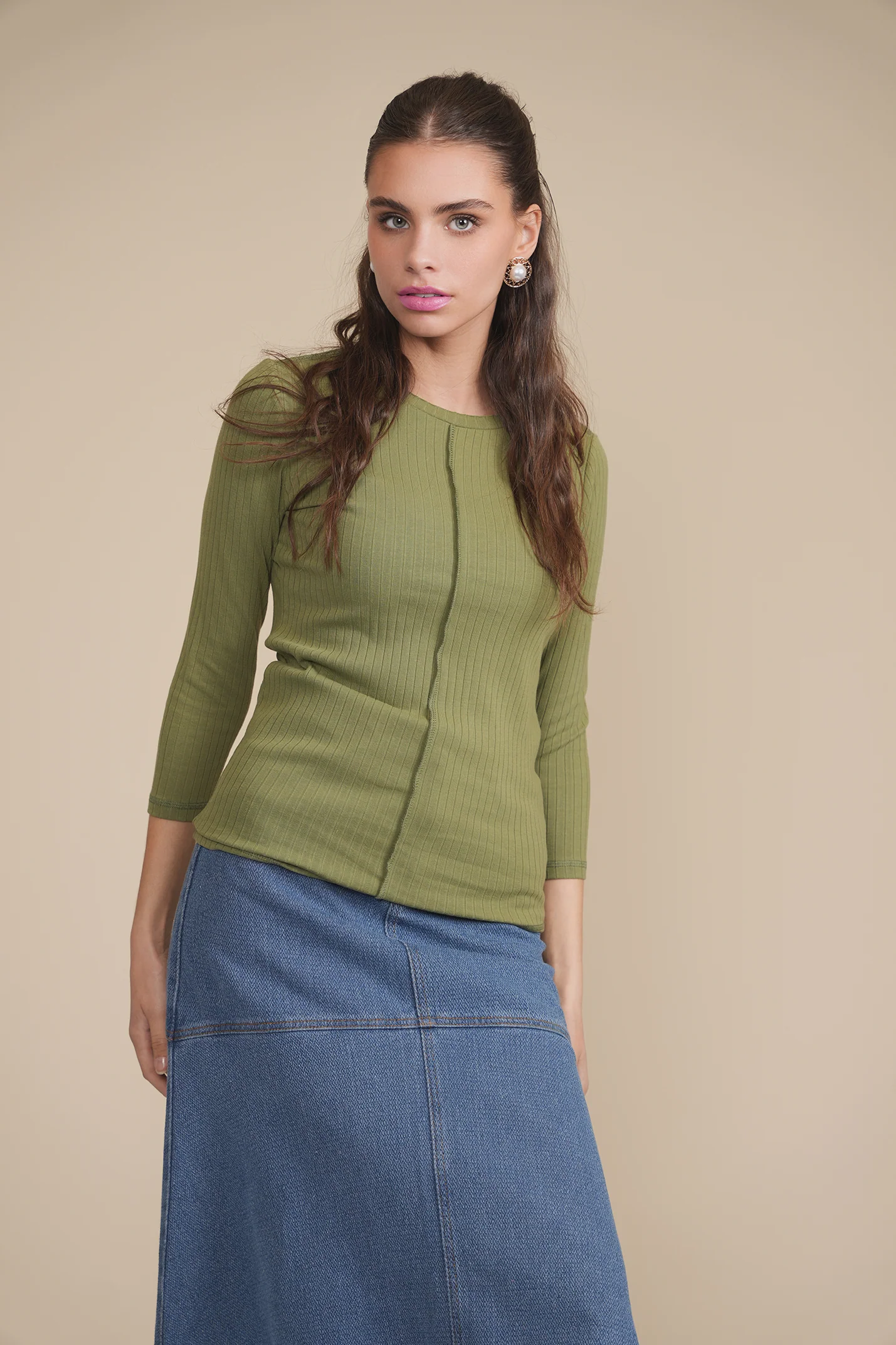 Wide Rib 3/4 Sleeve Tee - Image 5