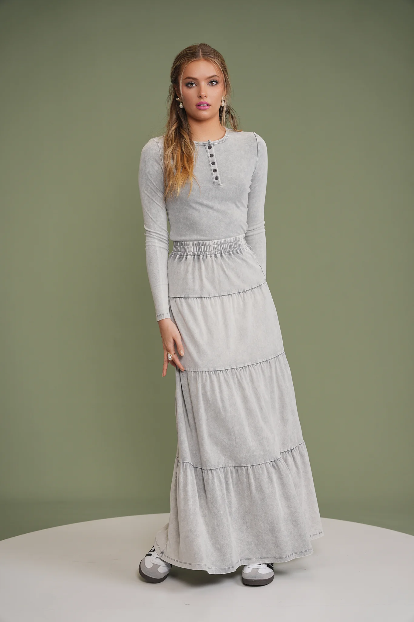 Wash Maxi Tiered Skirt