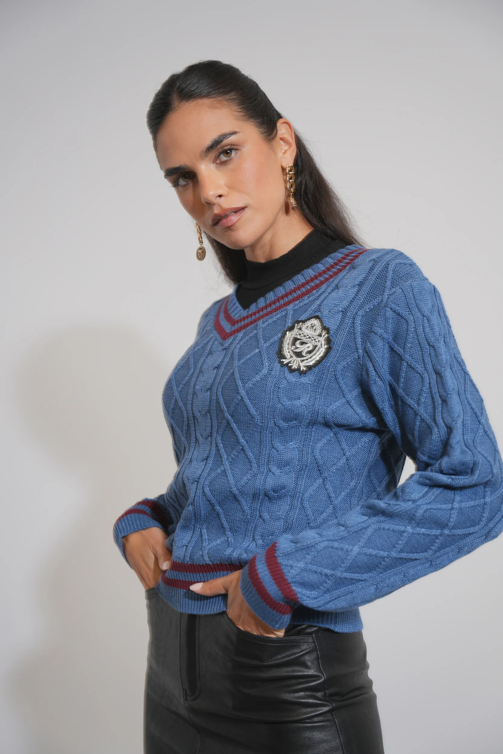 The Jackie Varsity V Neck Sweater - Image 3