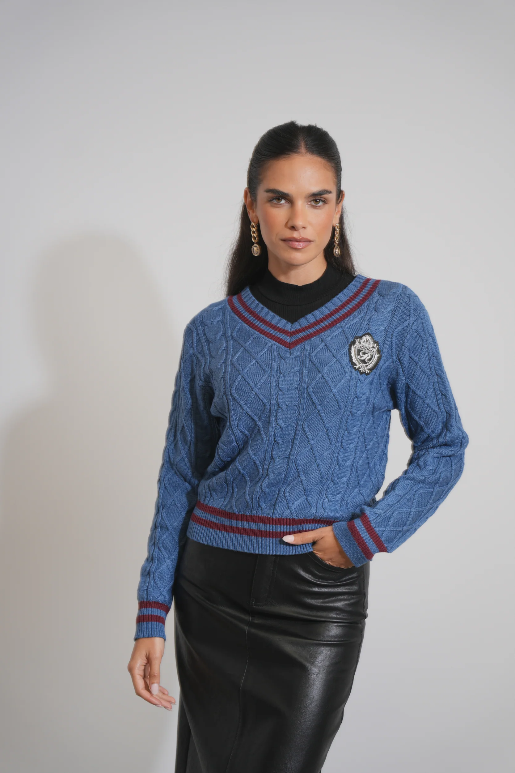 The Jackie Varsity V Neck Sweater - Image 9