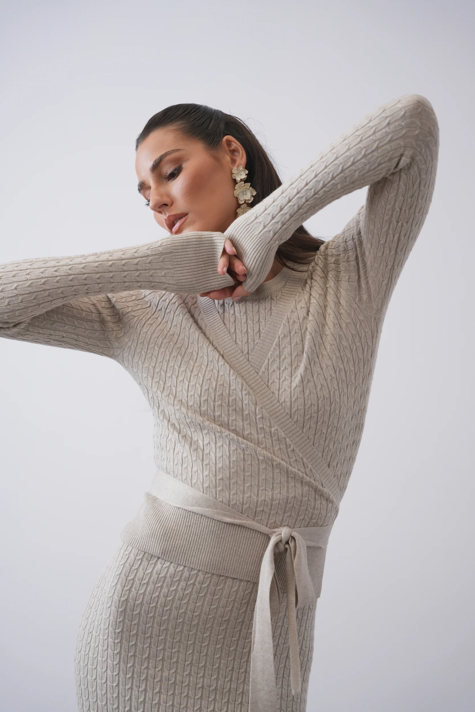 Cable Knit Wrap Sweater - Image 7
