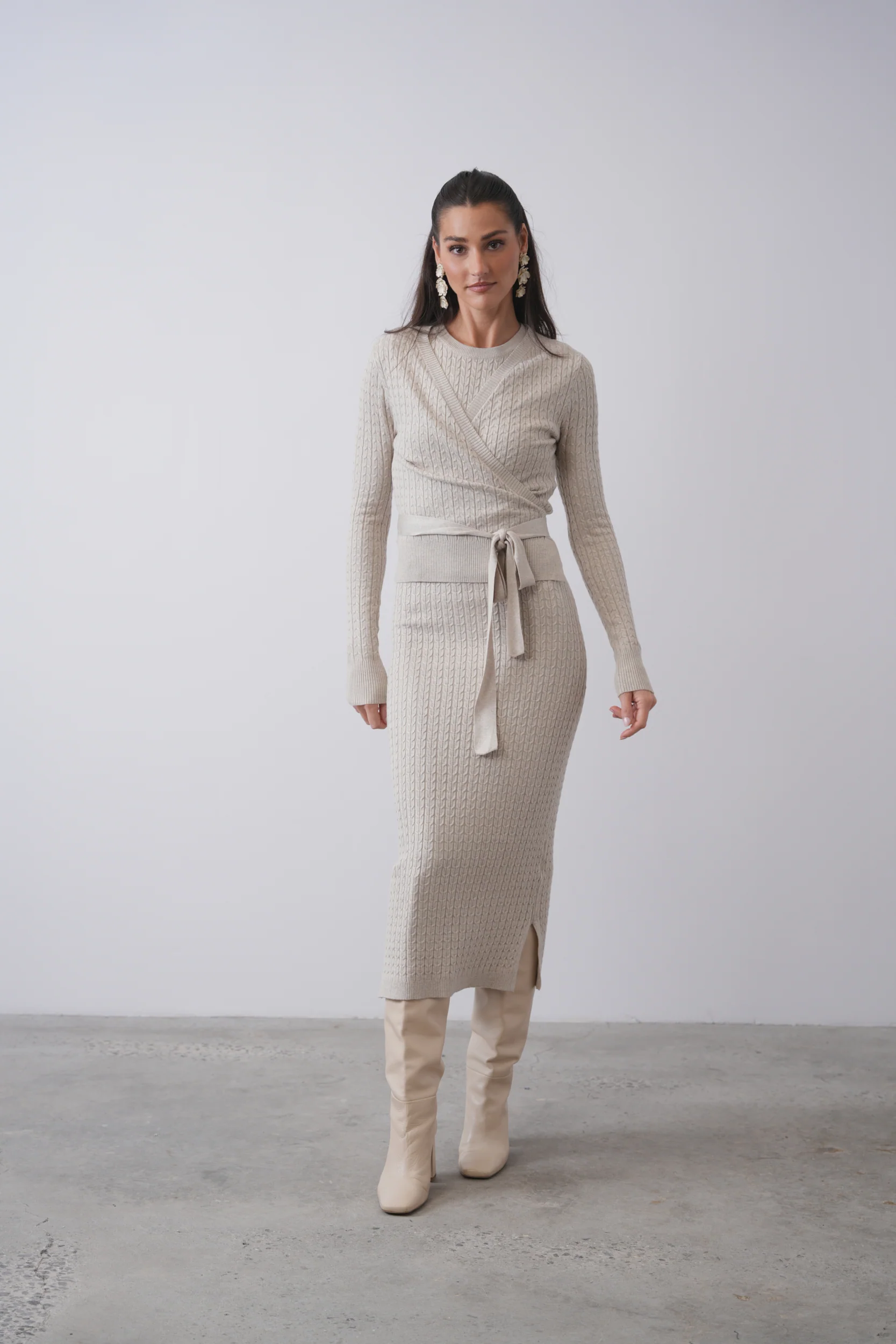 Cable Knit Wrap Sweater - Image 9