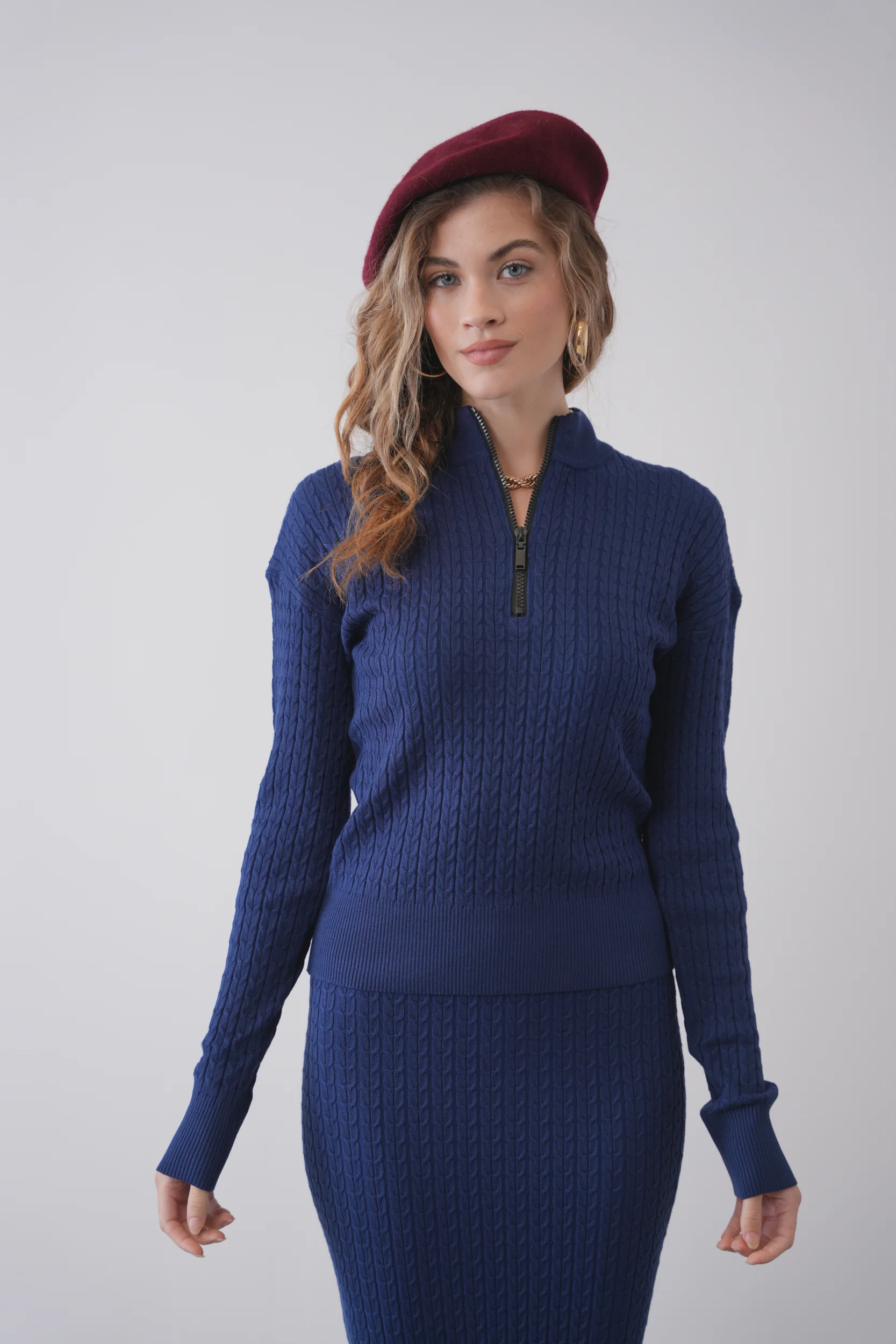 Cable Knit Half Zip Sweater - Image 10
