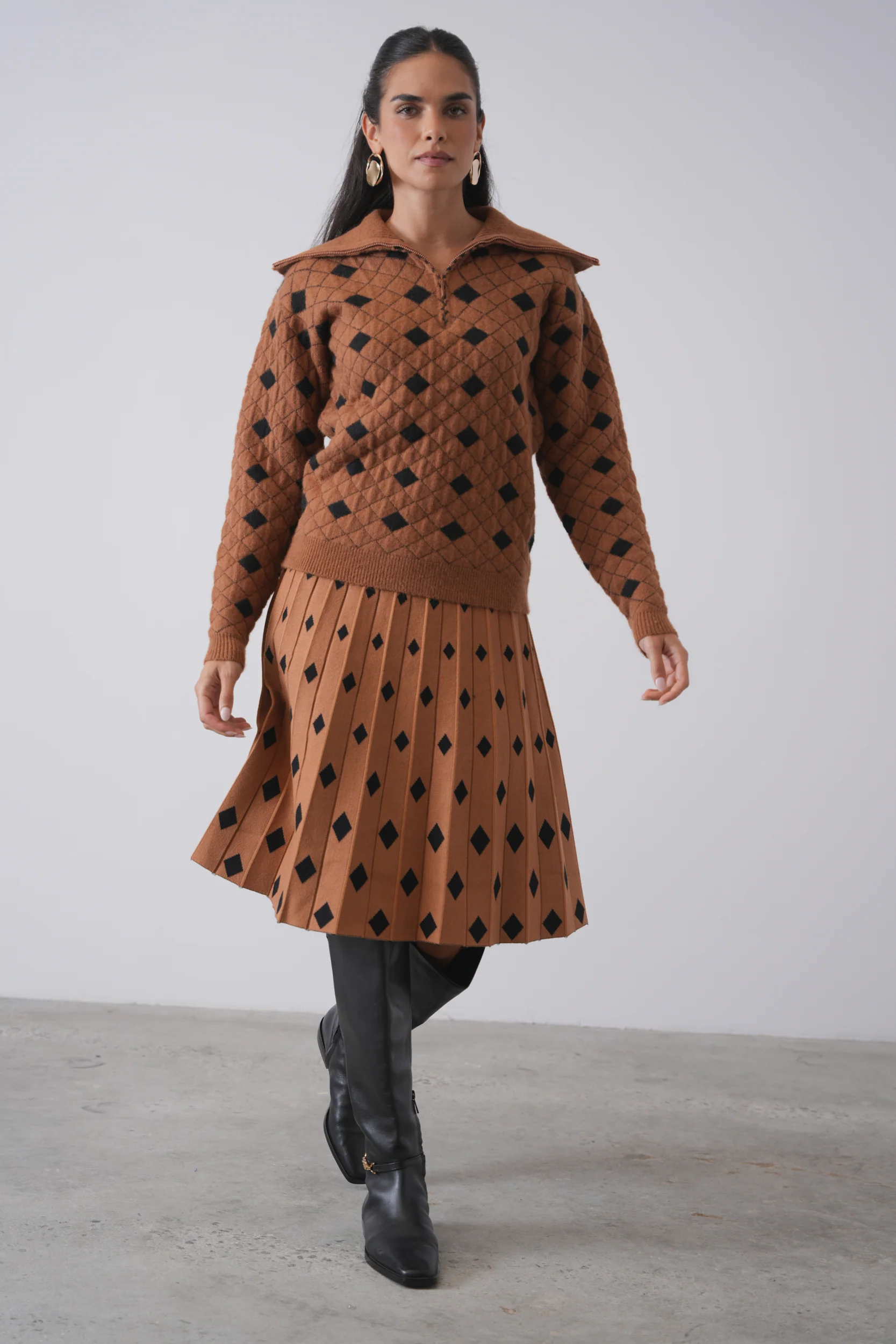 Print Half Knit Zip Top - Image 4