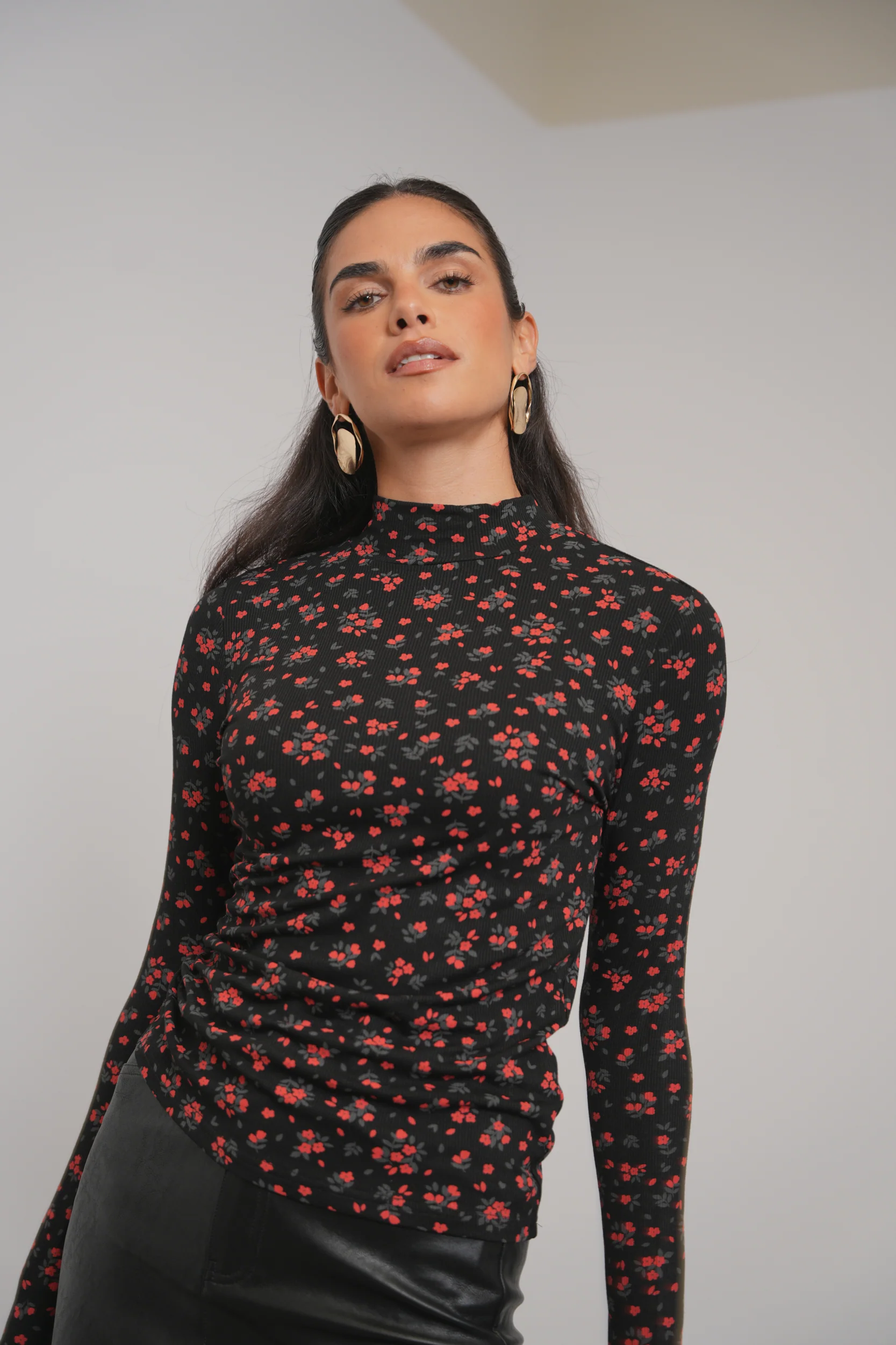 Mock Neck Print Rib Top - Image 19
