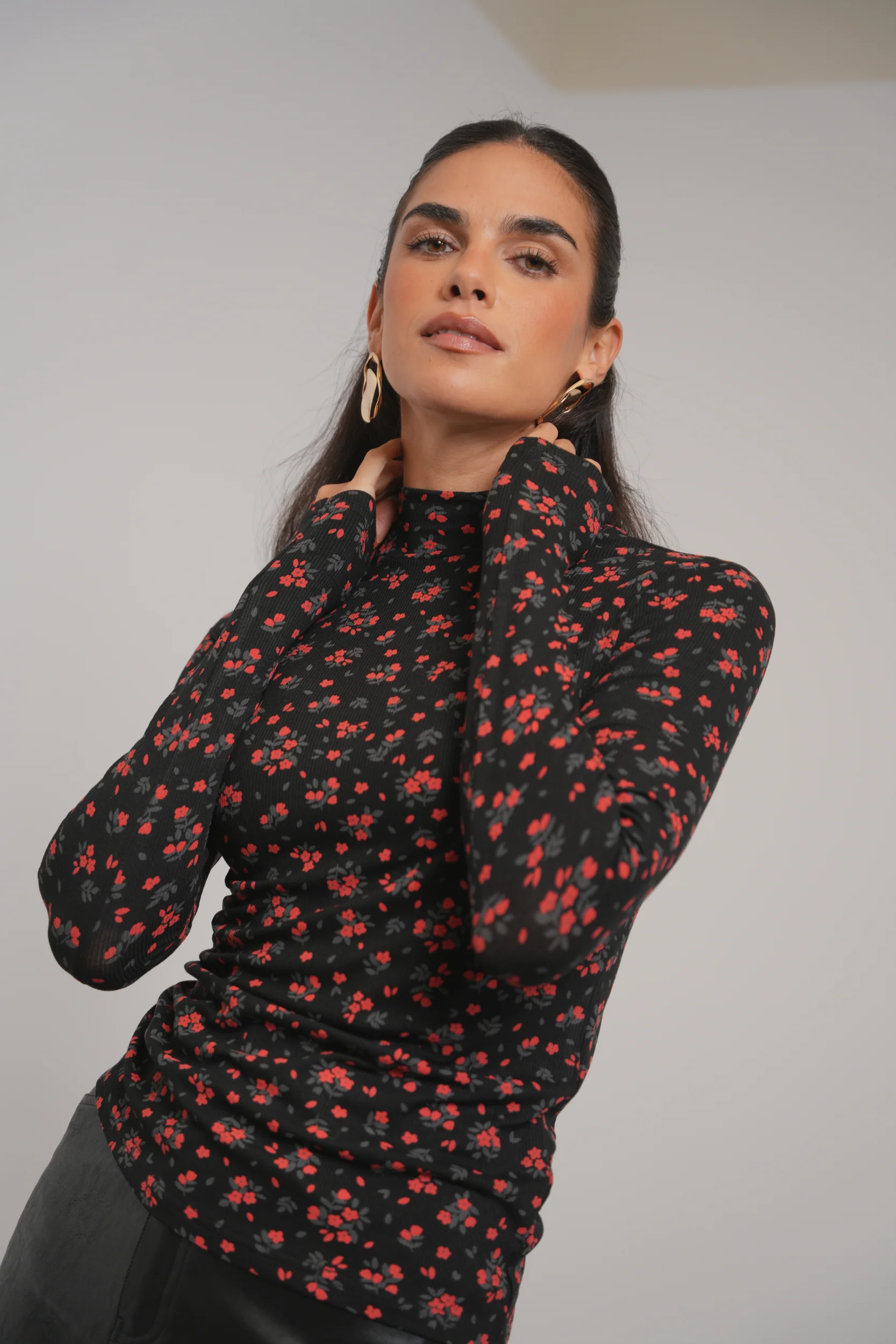 Mock Neck Print Rib Top - Image 20
