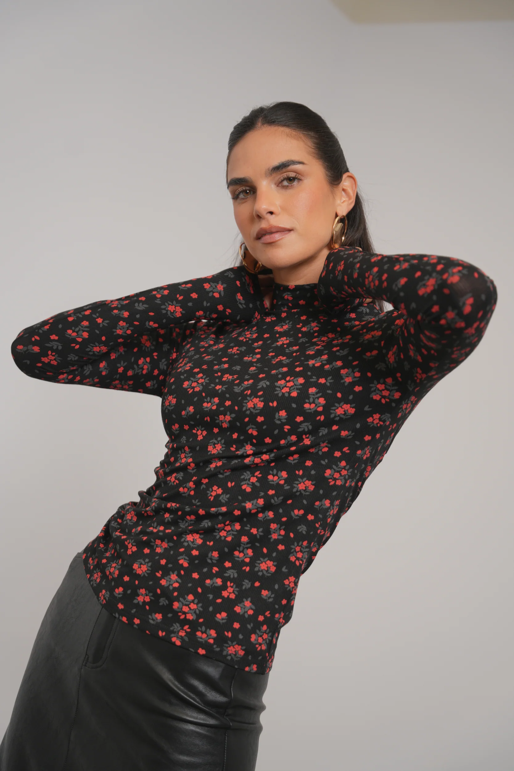 Mock Neck Print Rib Top - Image 21
