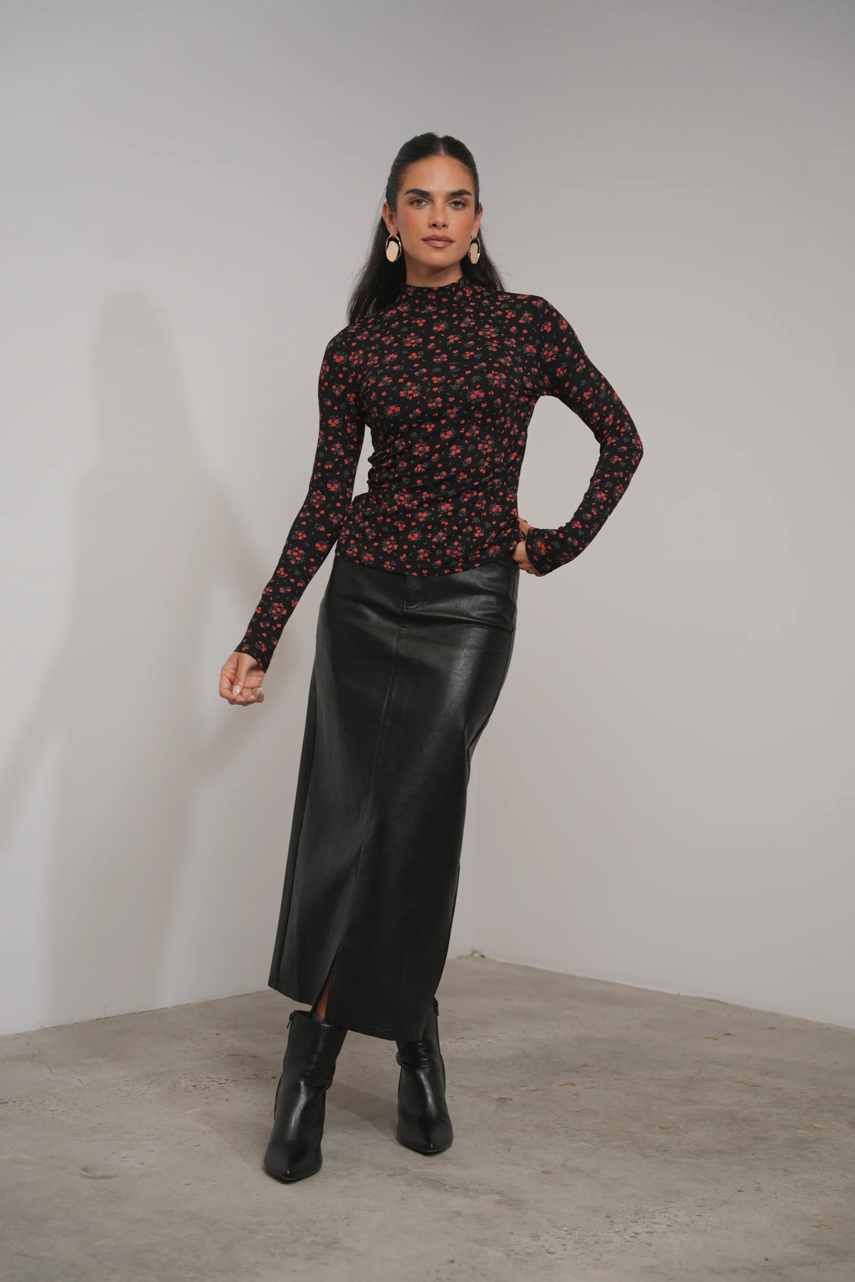 Mock Neck Print Rib Top - Image 22