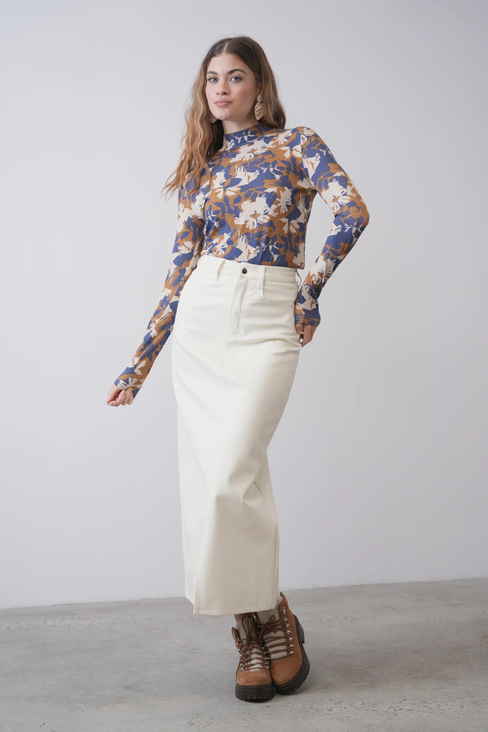 Mock Neck Print Rib Top - Image 9