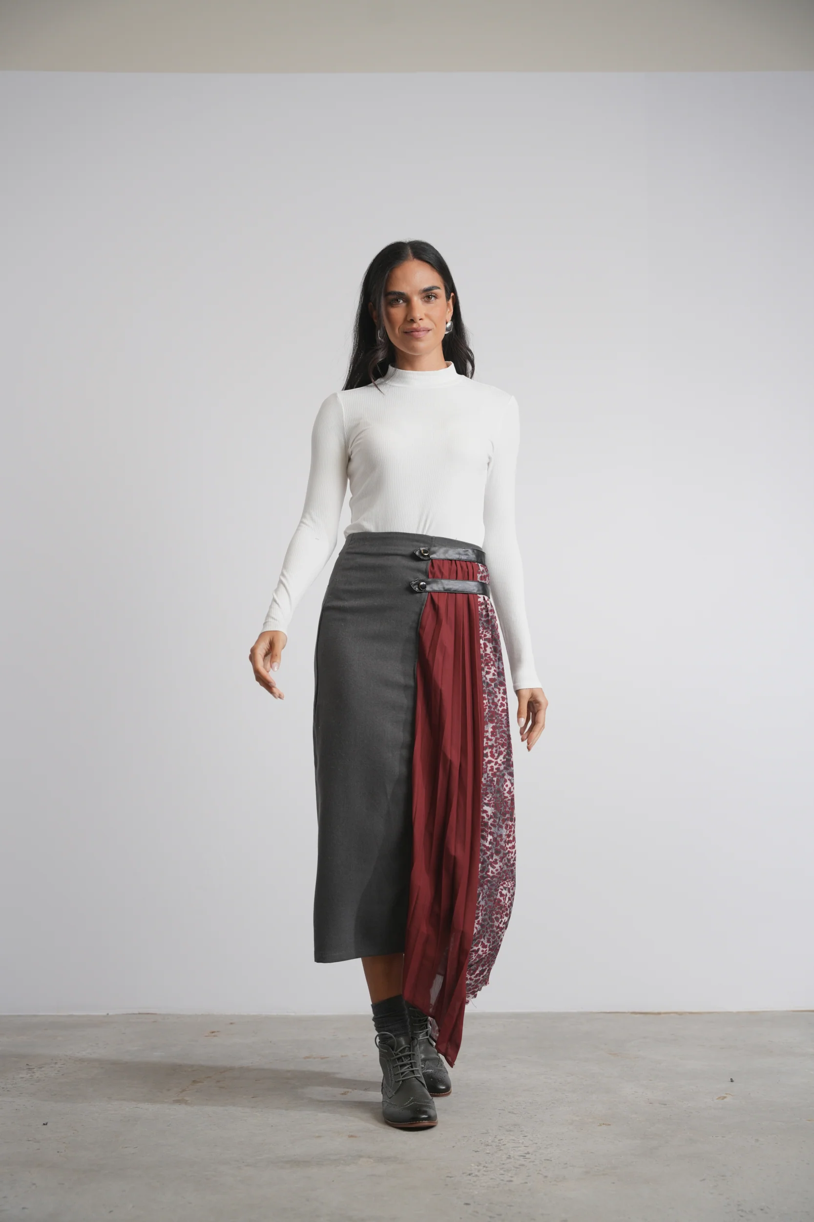 Half Pleated Combo Skirt - Image 2