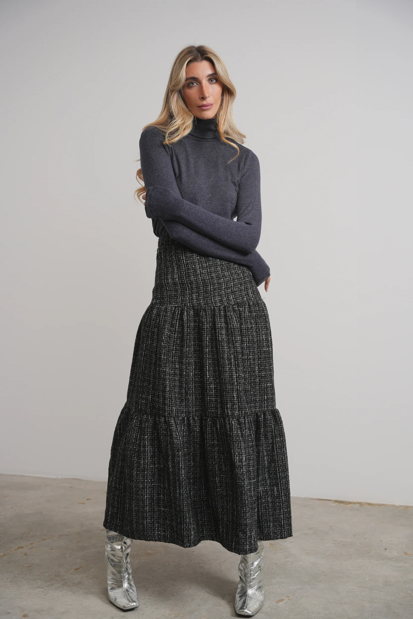 Tiered Tweed Skirt