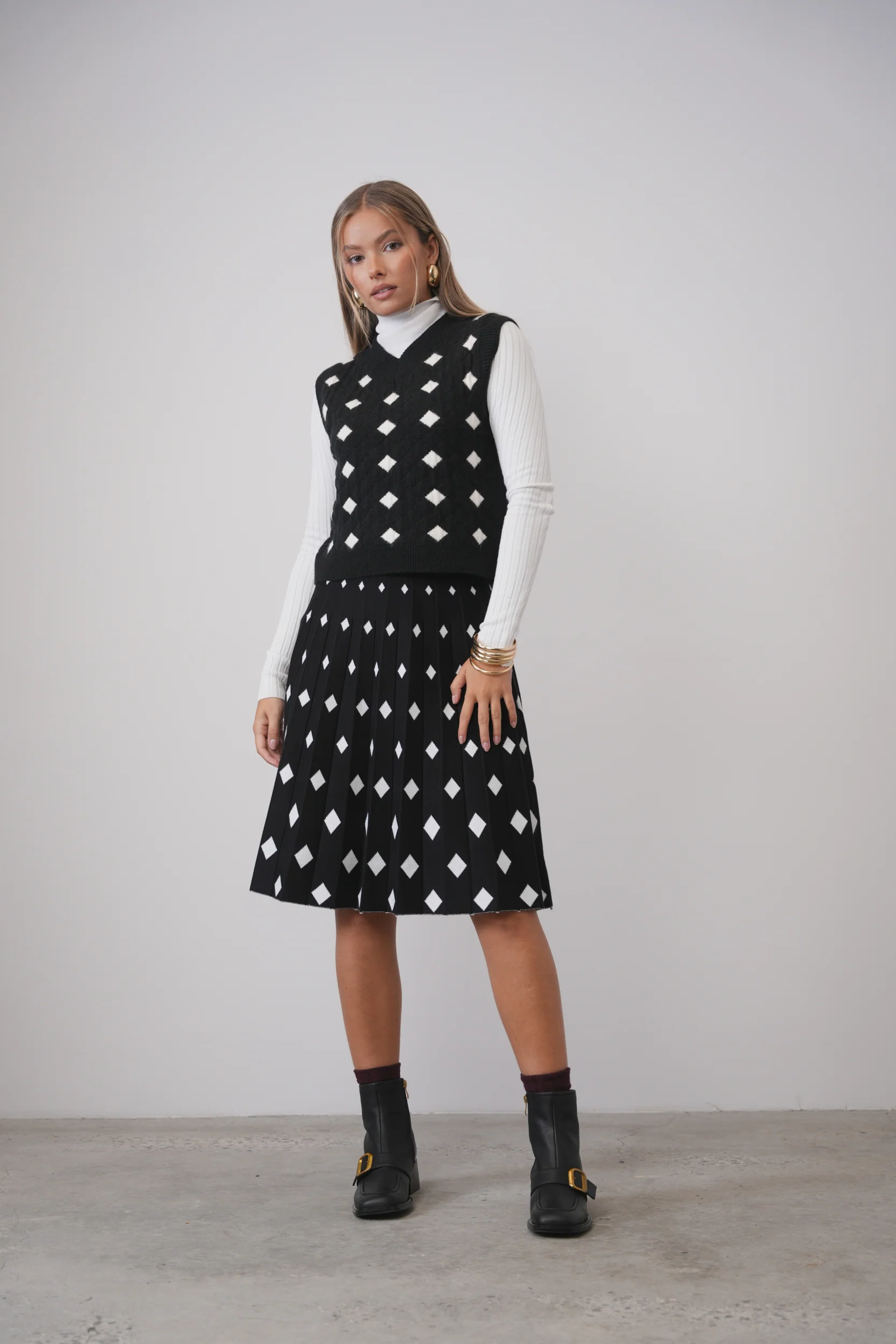 Print Knit Pleated Skirt