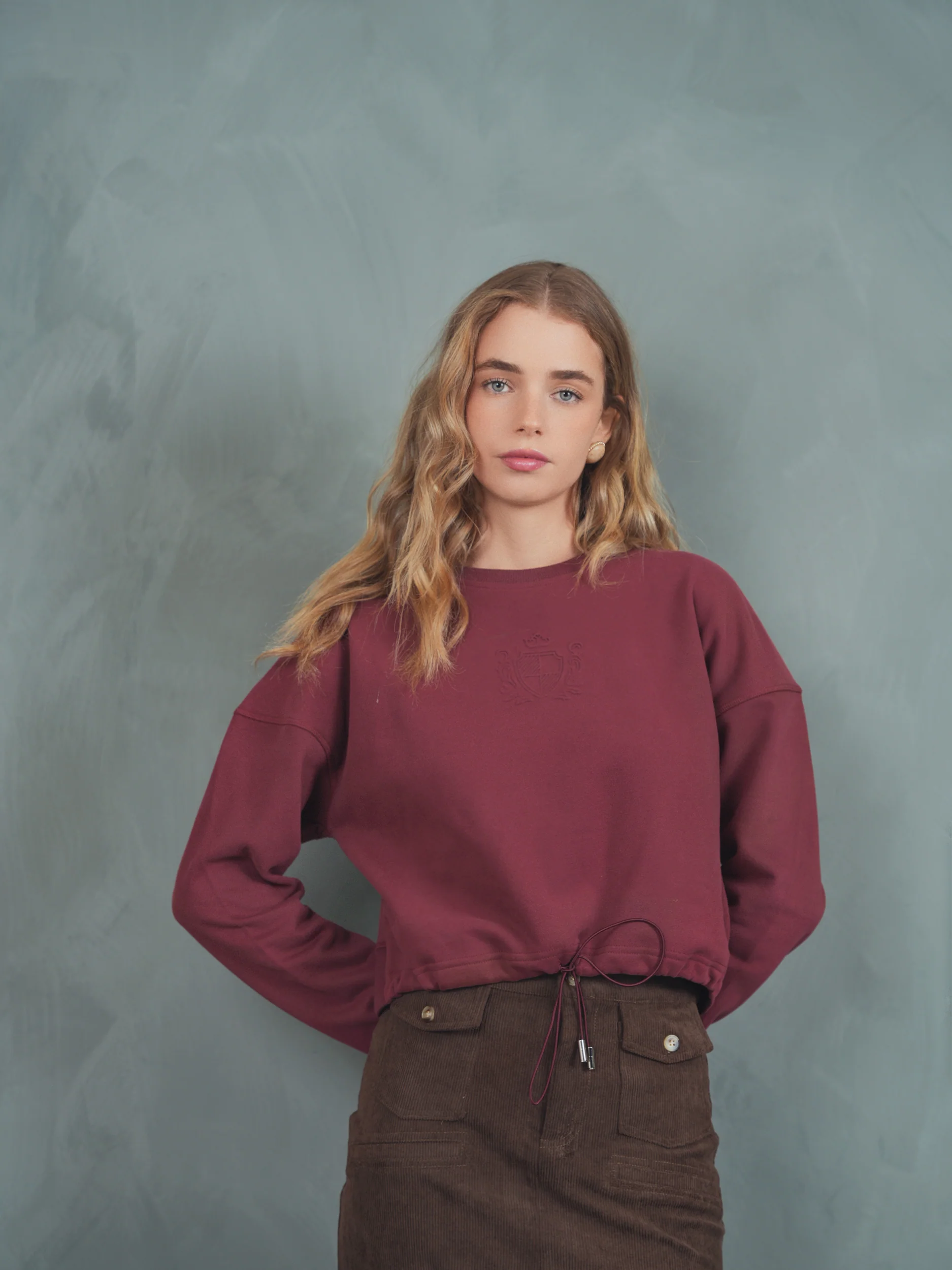 Embossed Drawstring Fleece Sweatshirt - Image 7