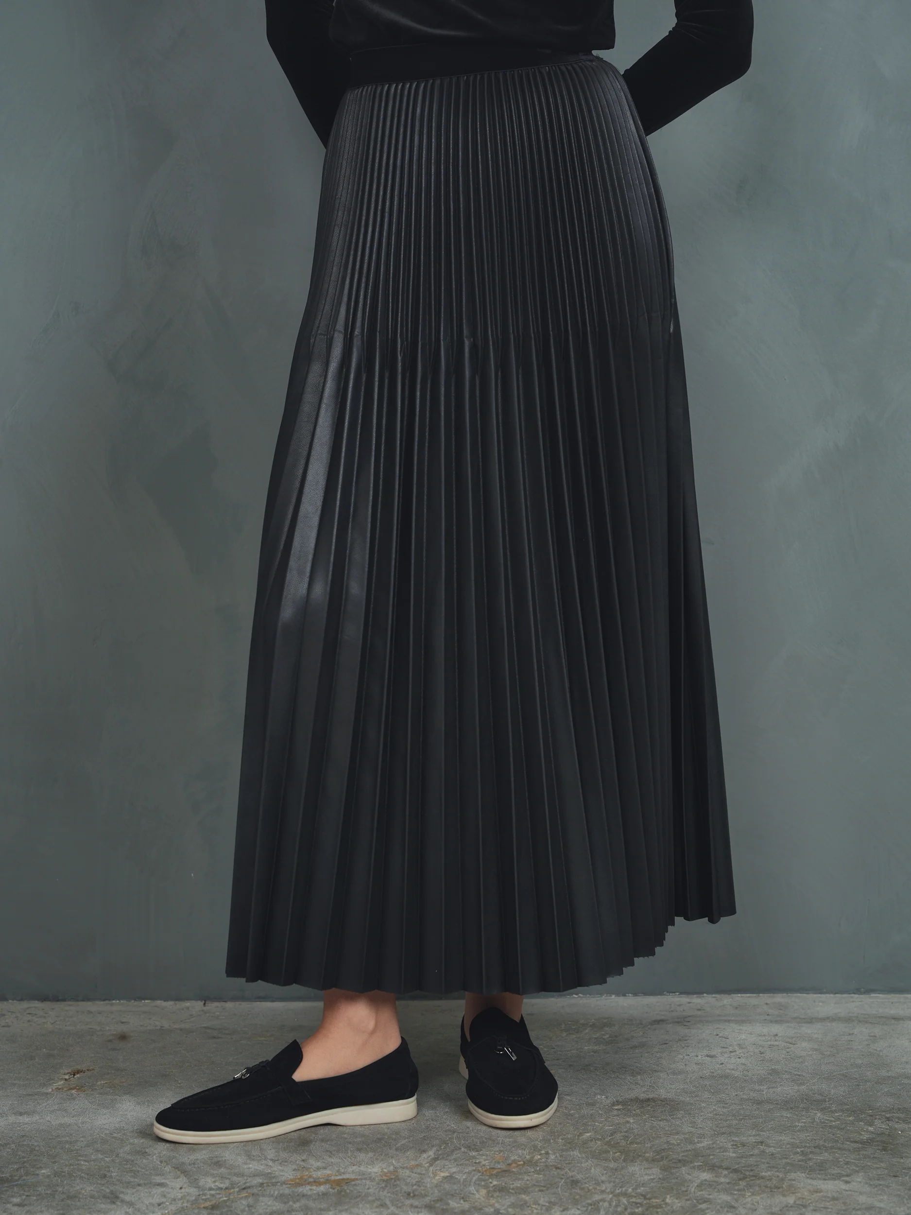 Leather Pleated Skirt - Image 2