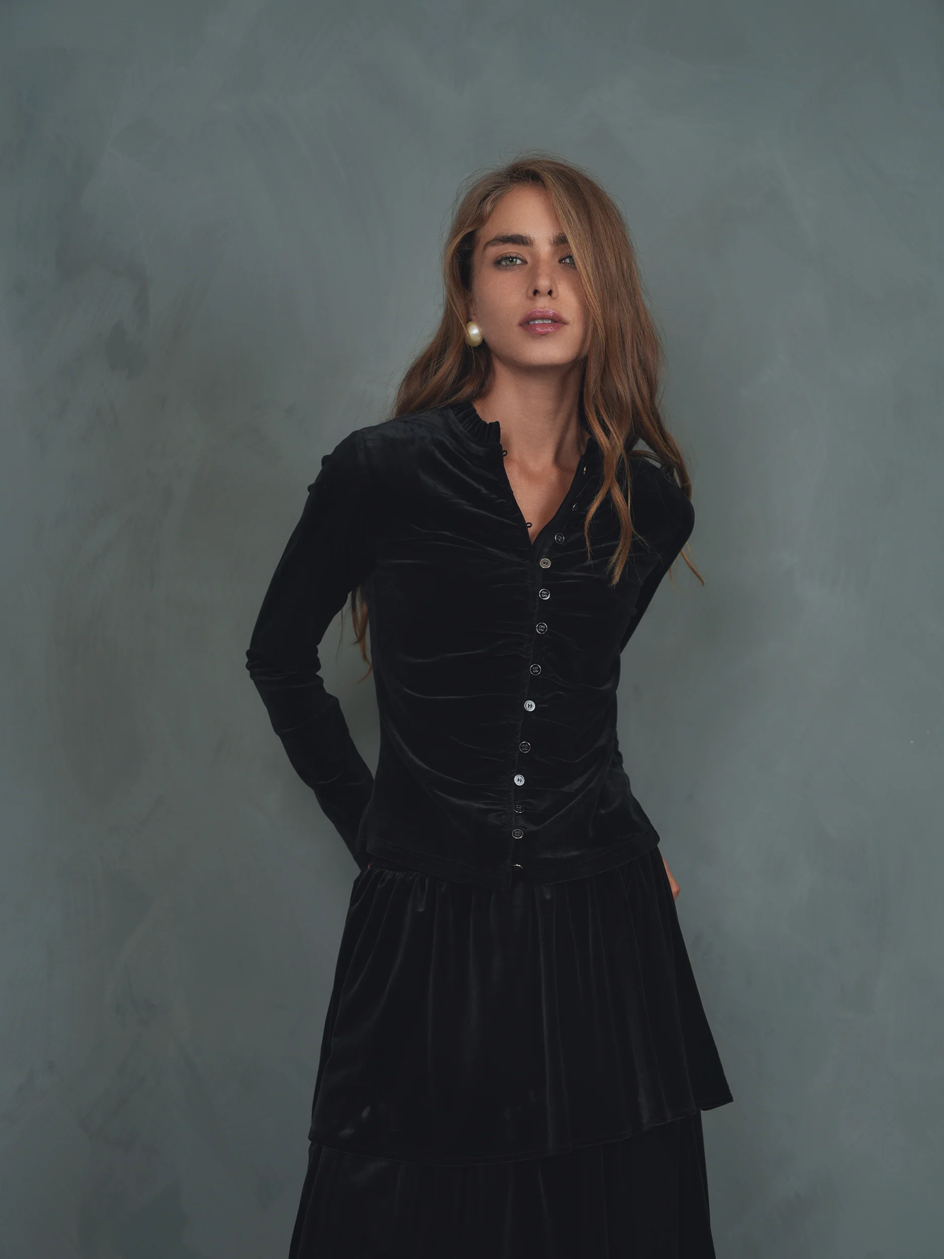 Velour Ruched Cardigan - Image 3