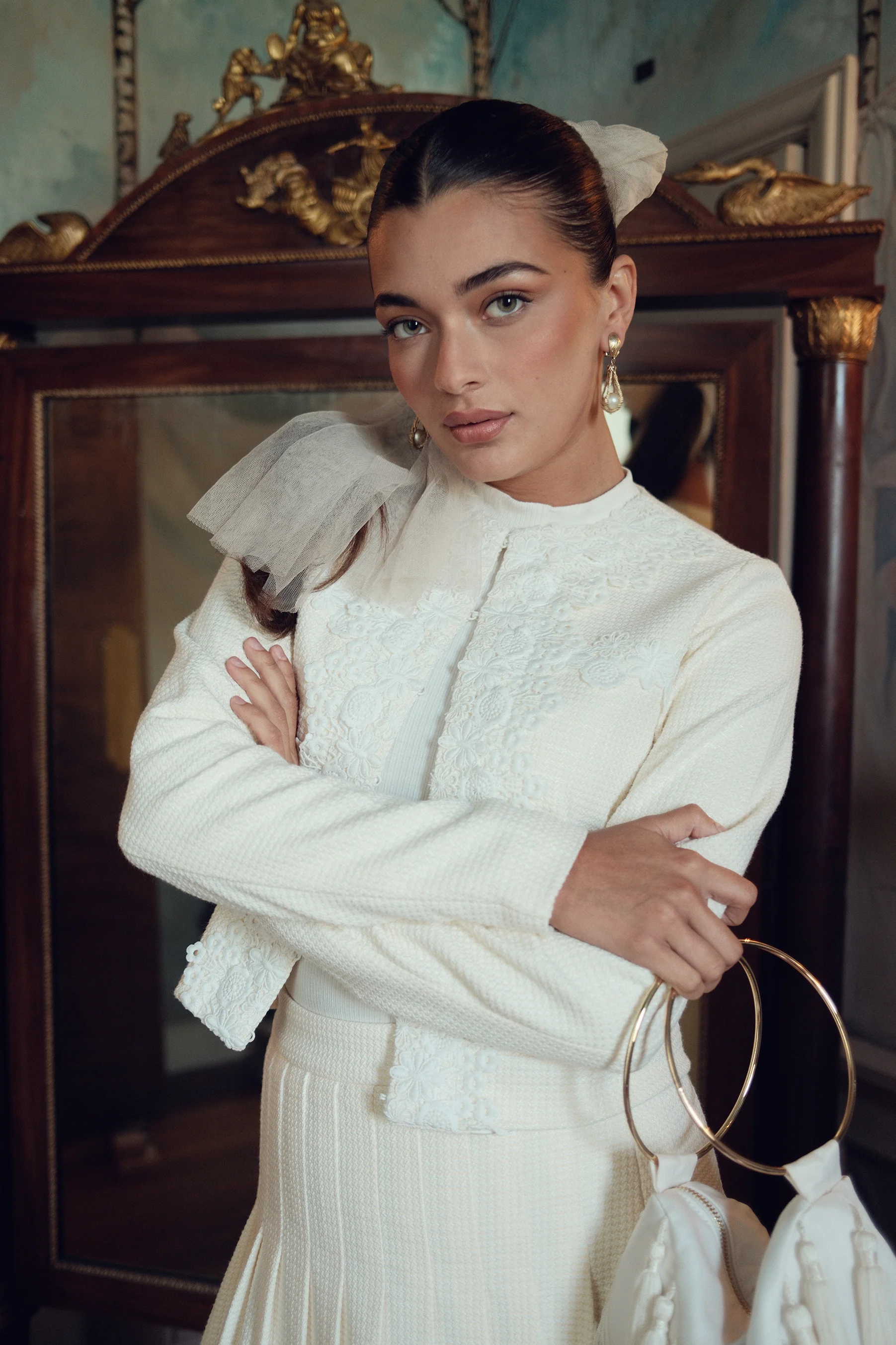 Floral Applique Tweed Jacket
