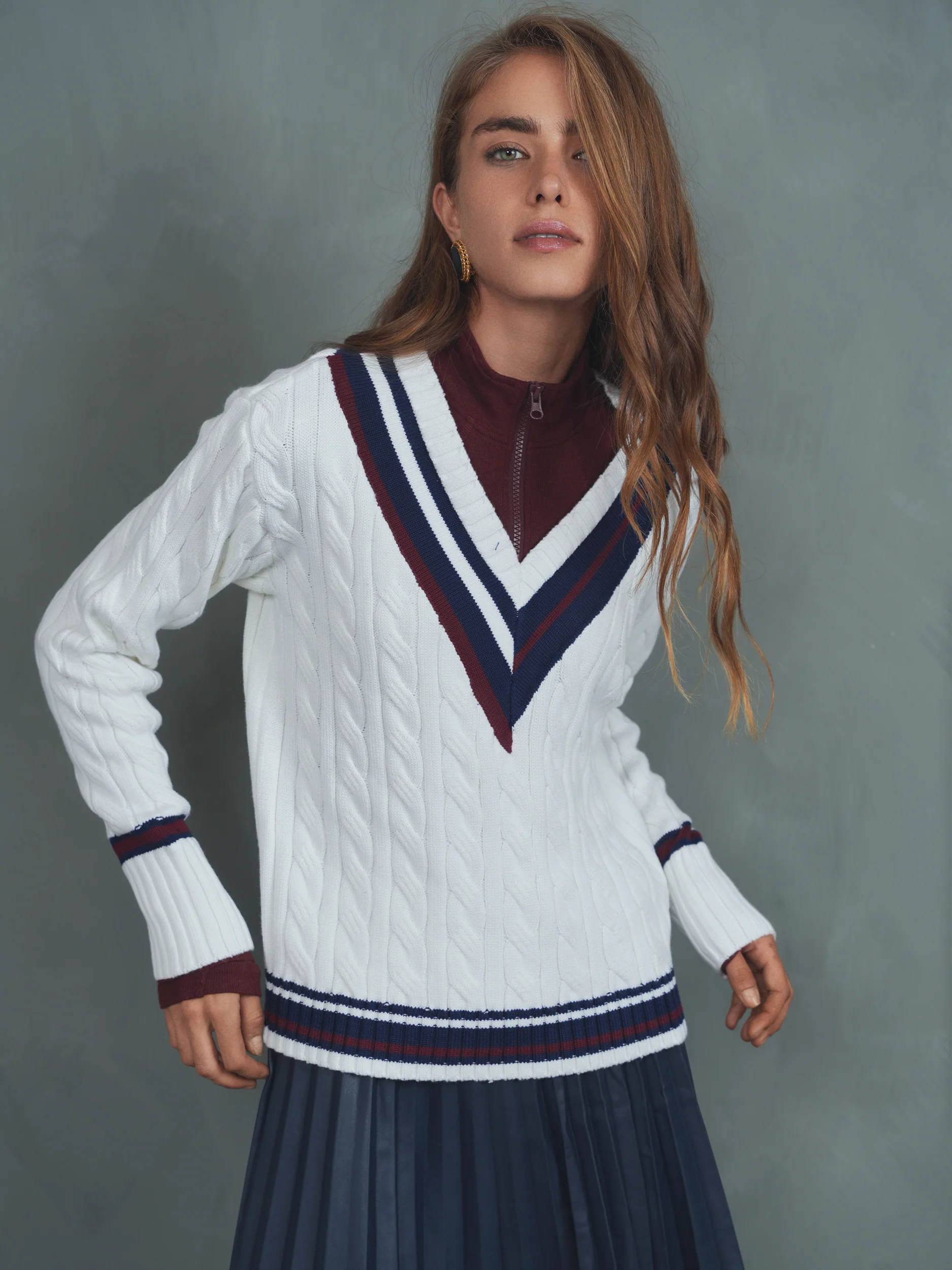 Cable Knit V-Neck Sweater