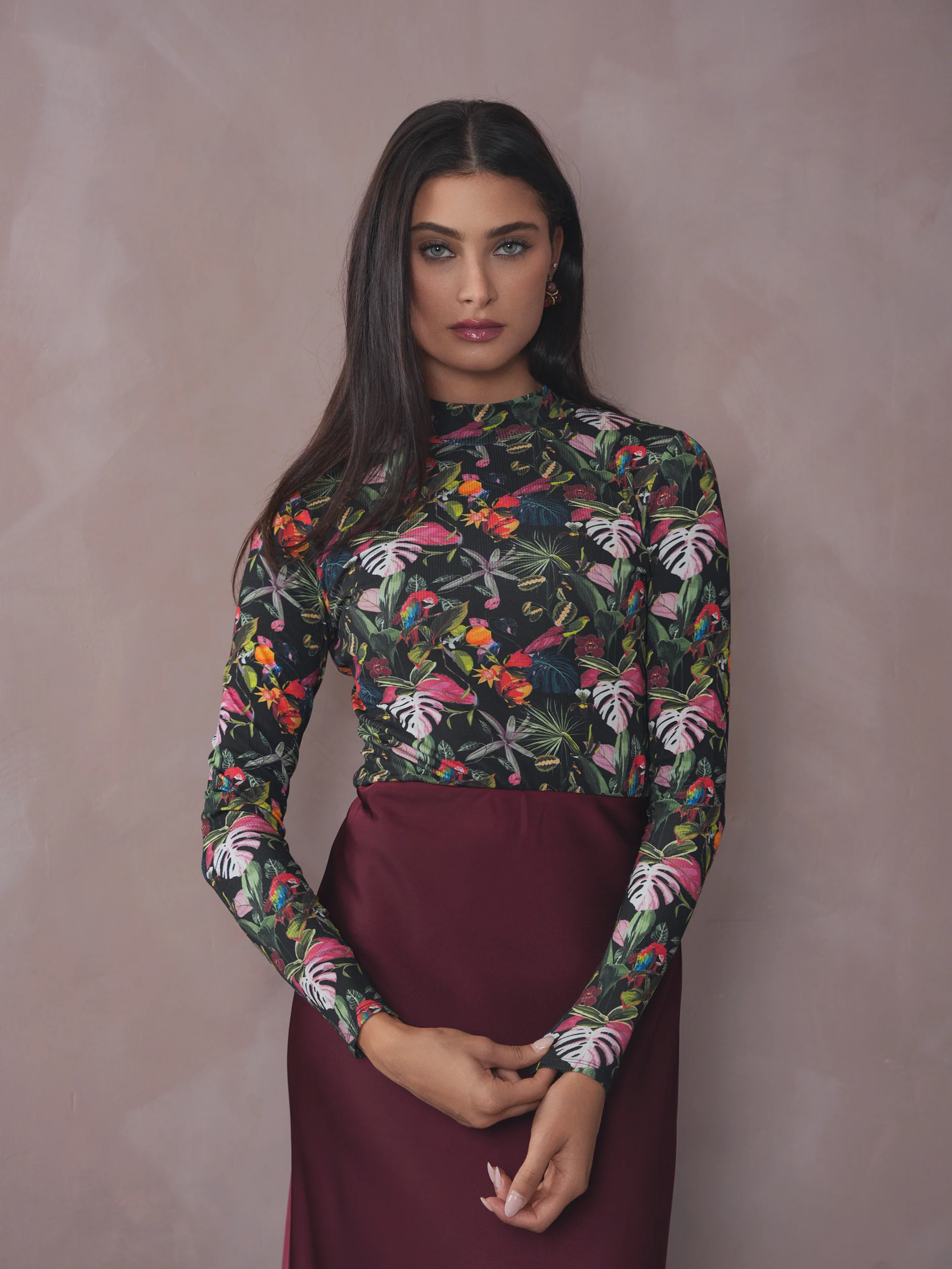 Mock Neck Print Rib Top - Image 7