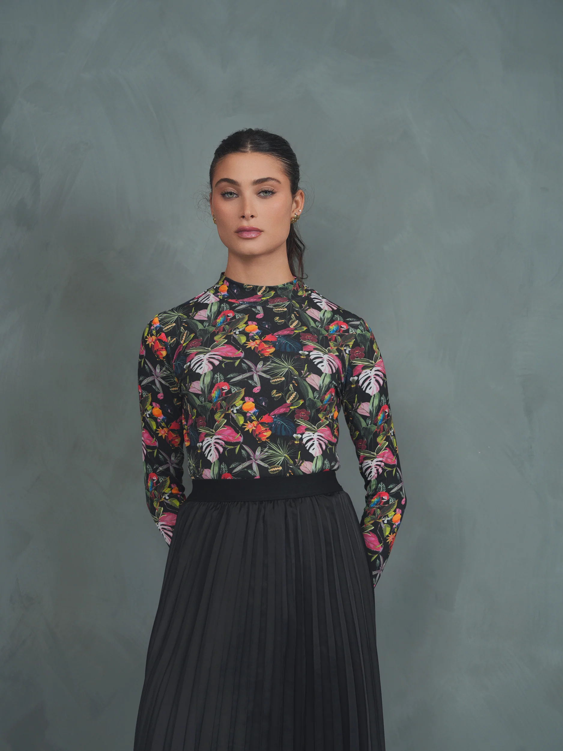 Mock Neck Print Rib Top - Image 8