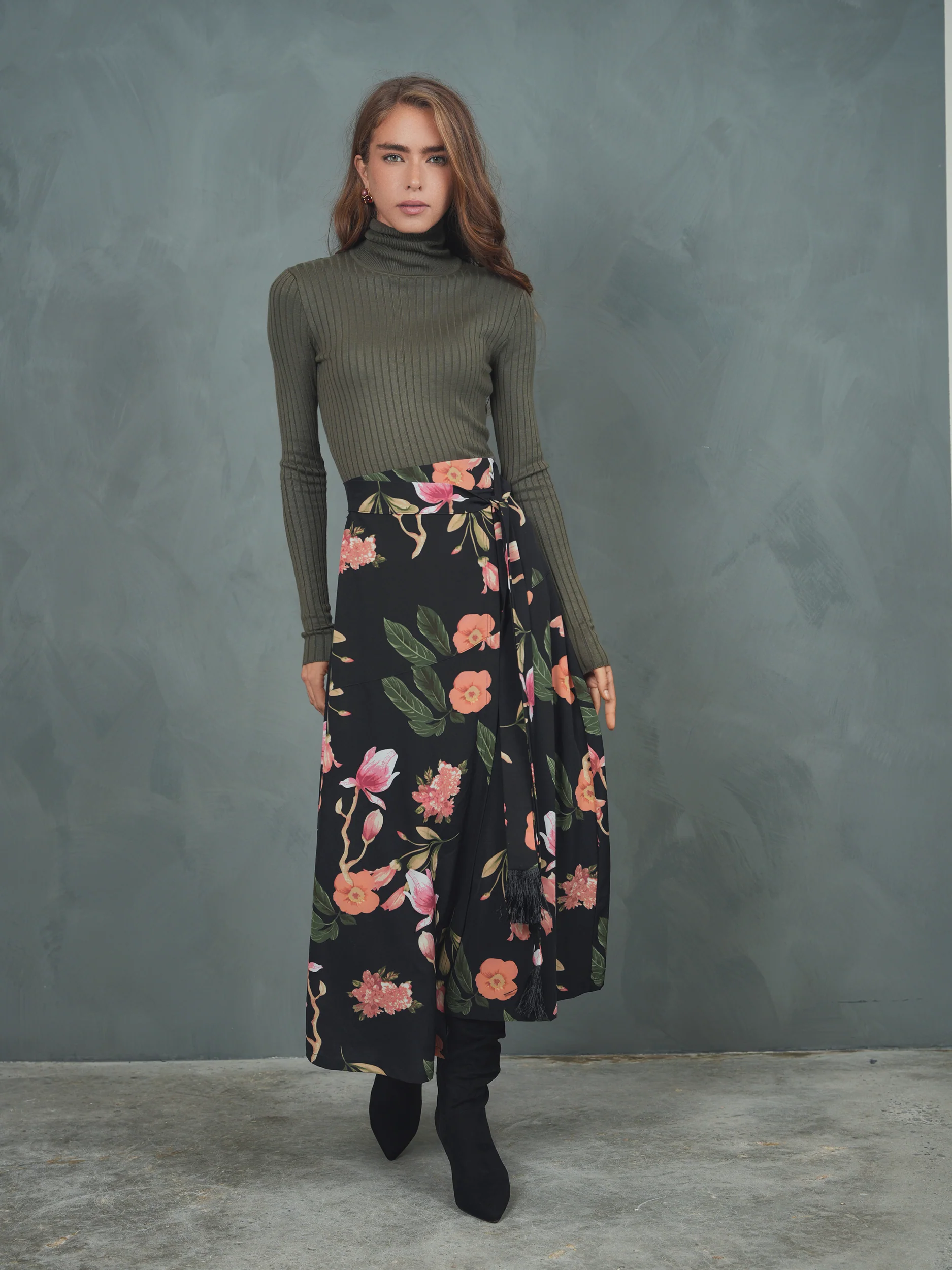 Mock Wrap Print Skirt