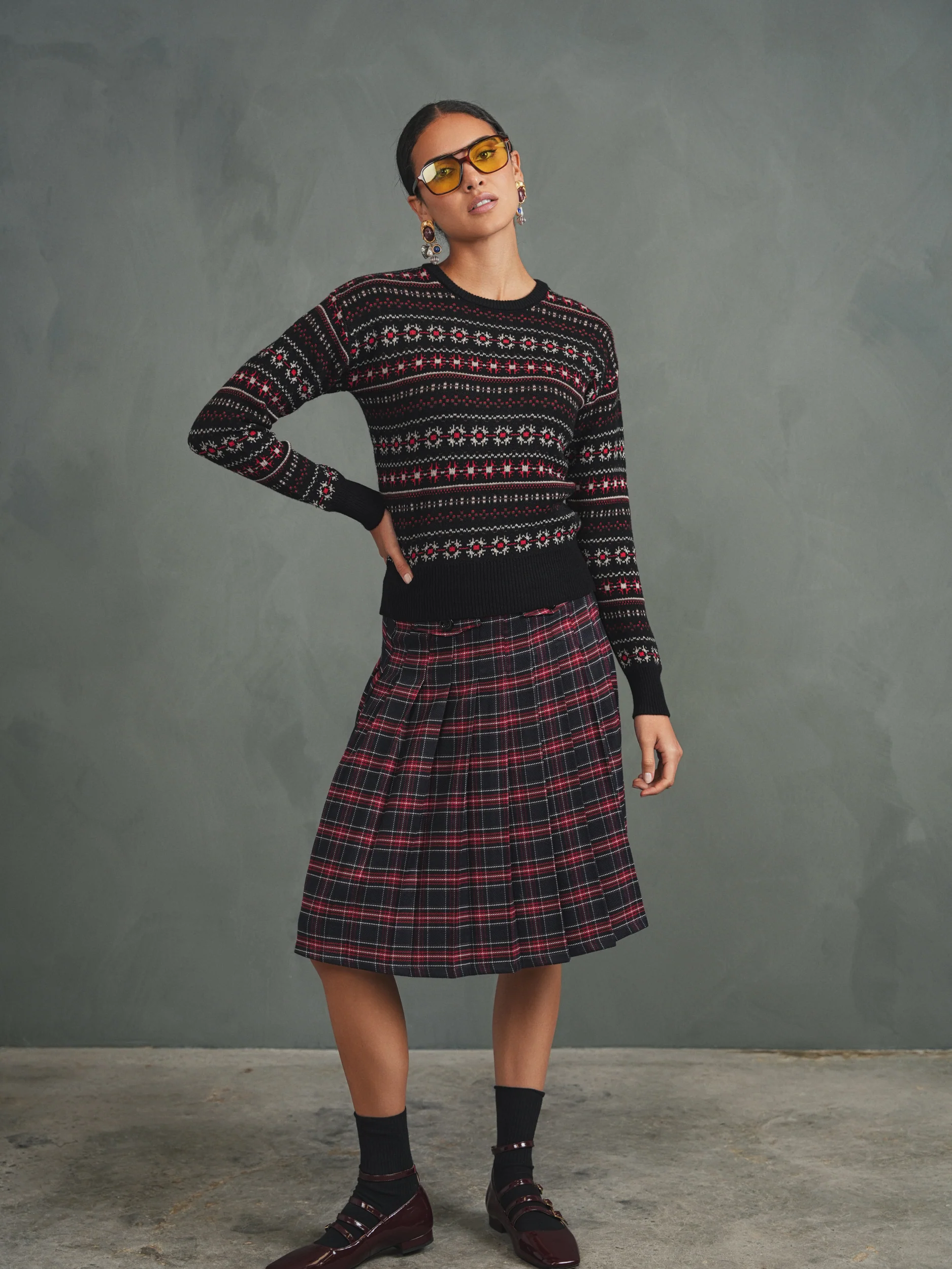 Pleated Plaid Skirt
