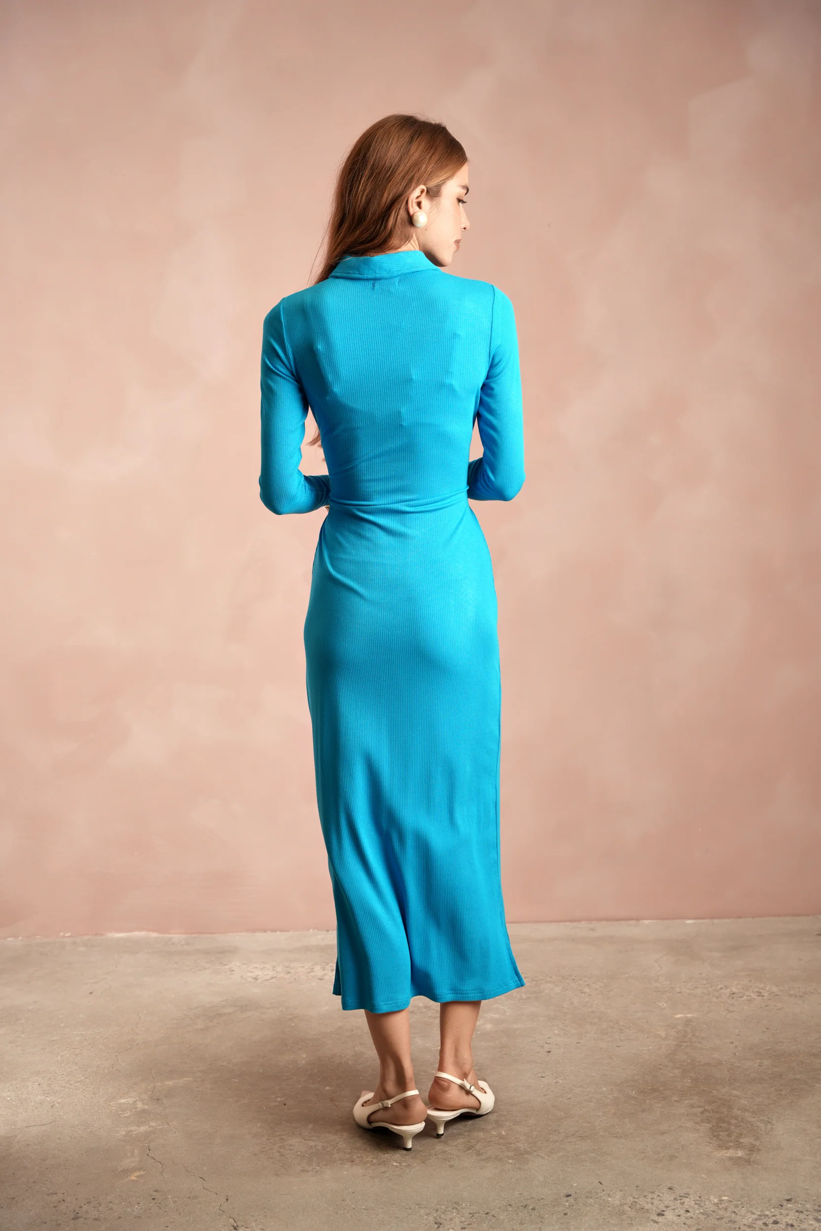 Soft Rib Ruched Collar Dress - Image 10