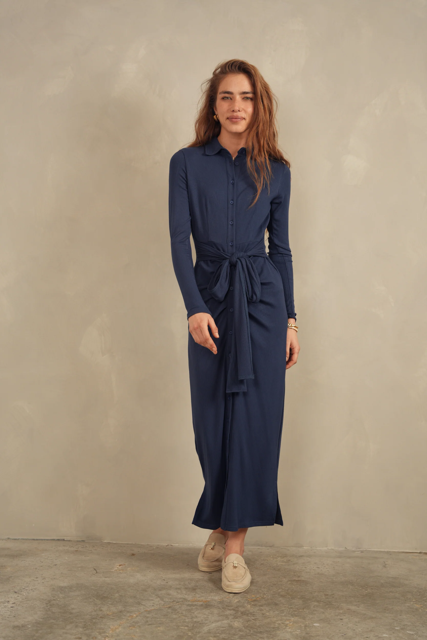 Soft Rib Ruched Collar Dress - Image 12