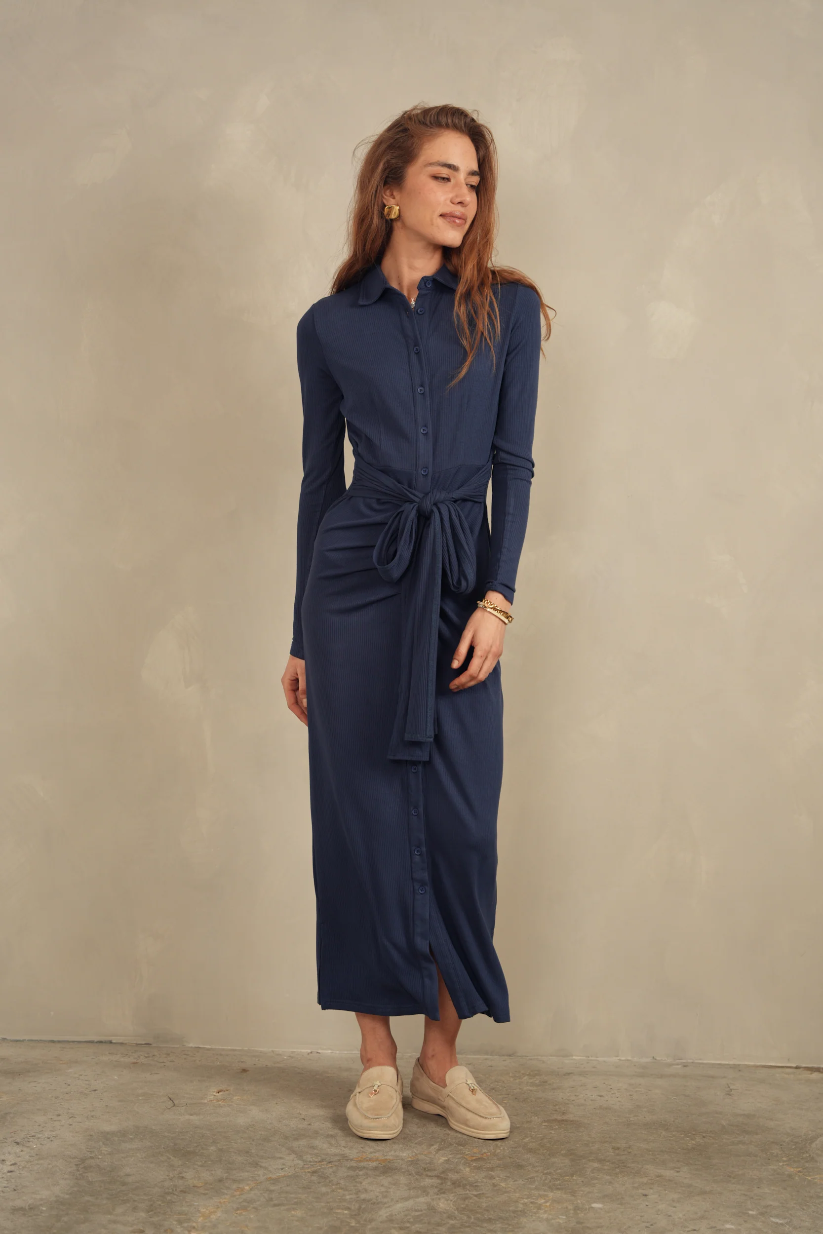 Soft Rib Ruched Collar Dress - Image 13