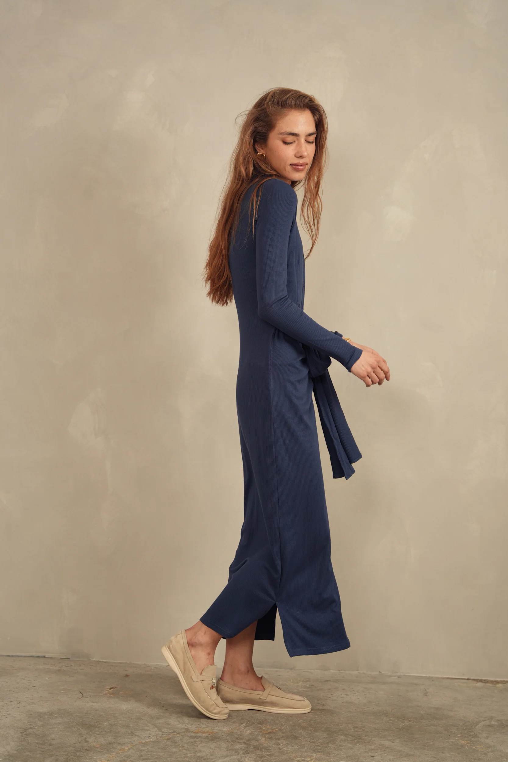 Soft Rib Ruched Collar Dress - Image 14