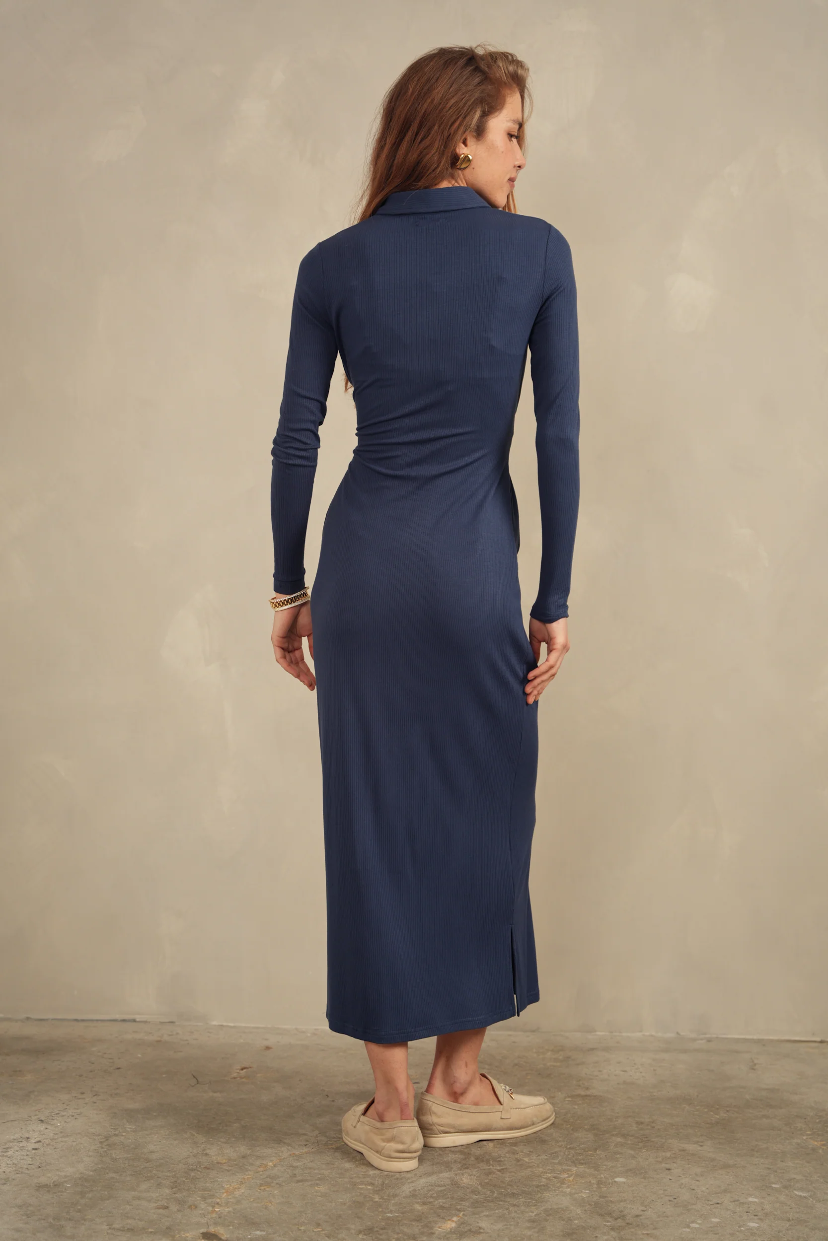 Soft Rib Ruched Collar Dress - Image 15