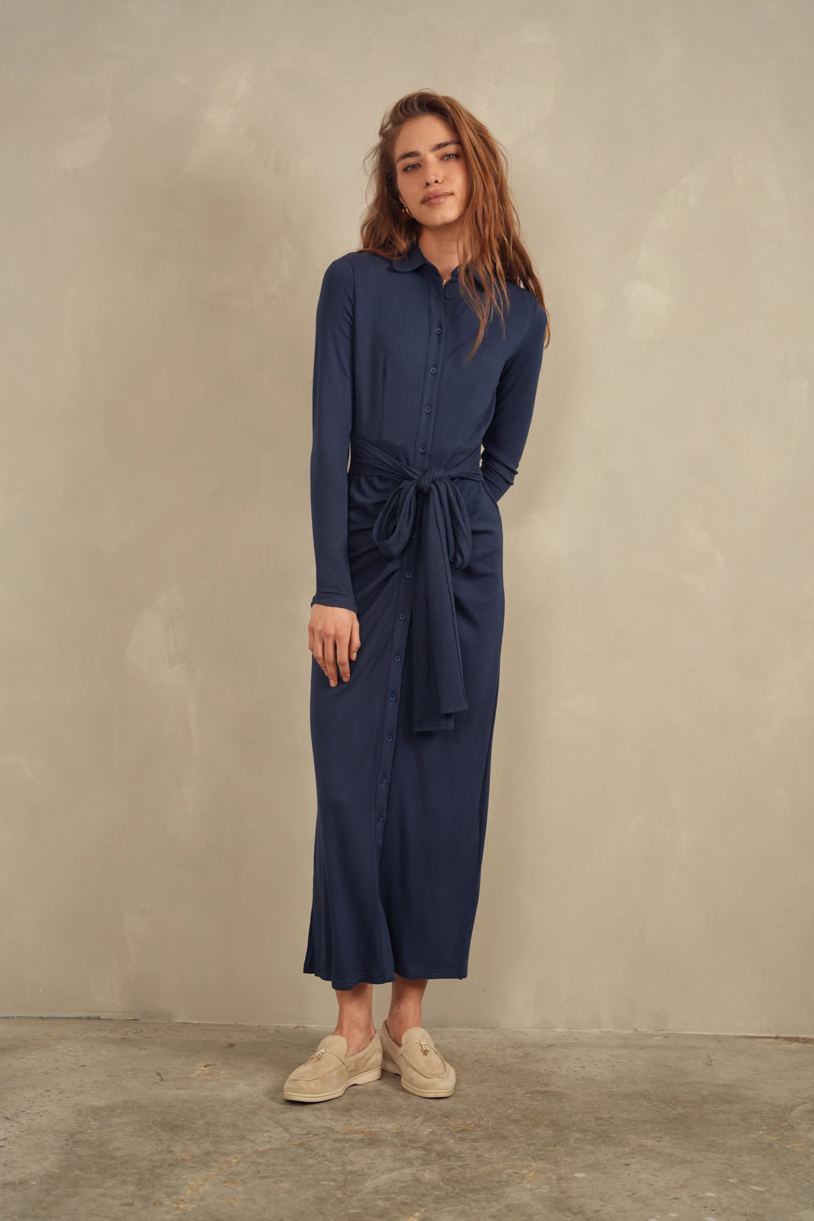 Soft Rib Ruched Collar Dress - Image 2
