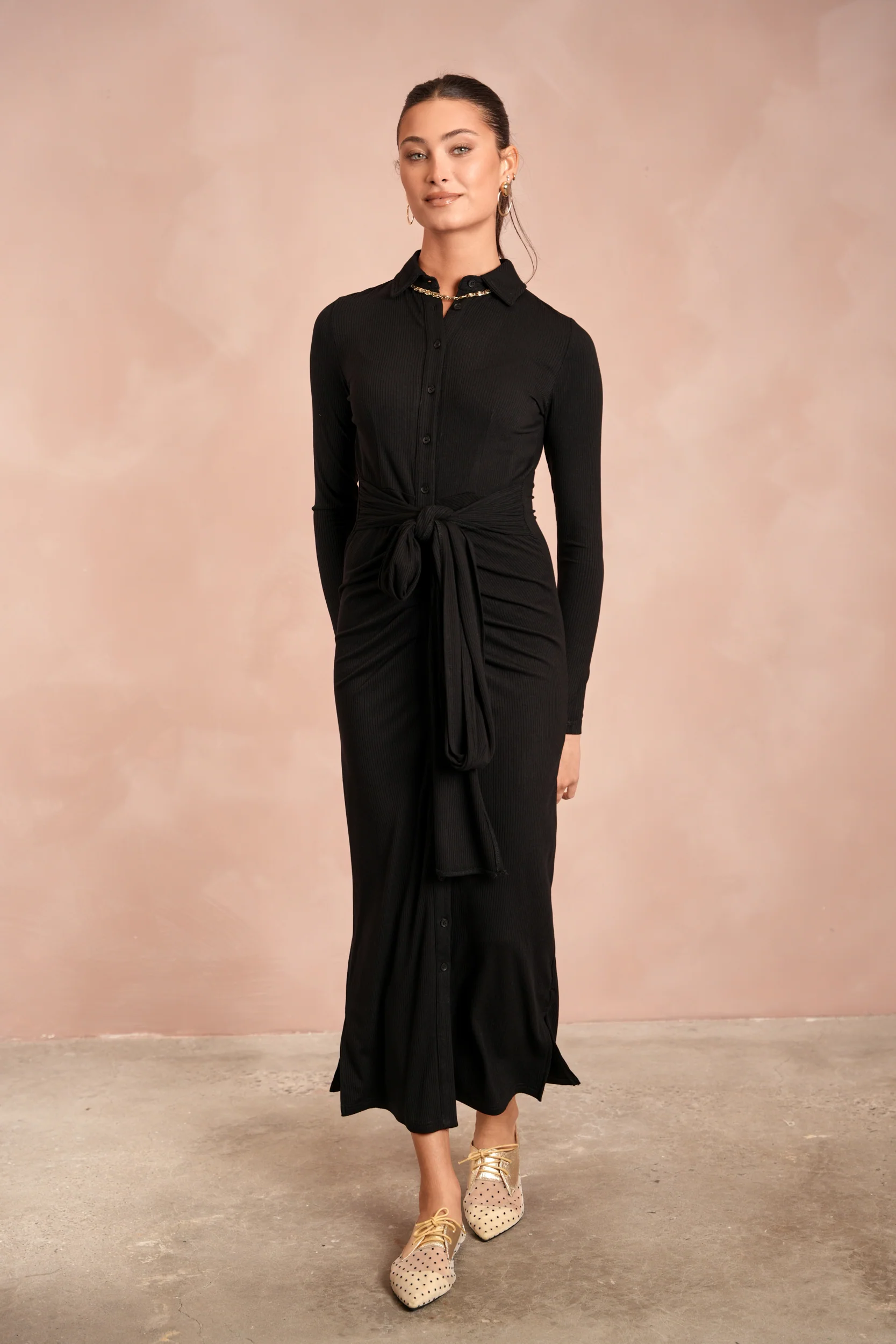 Soft Rib Ruched Collar Dress - Image 3