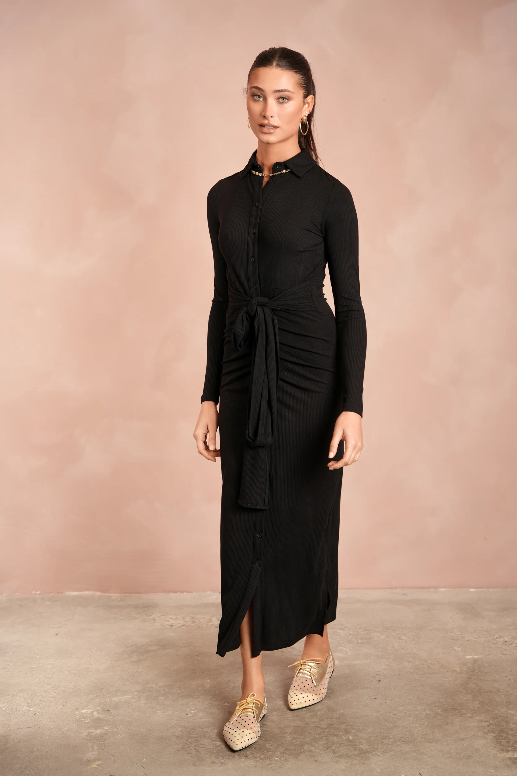 Soft Rib Ruched Collar Dress - Image 4