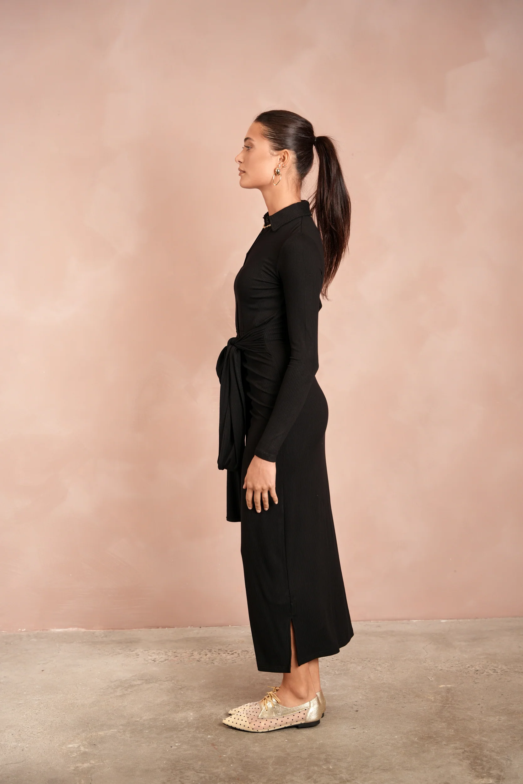 Soft Rib Ruched Collar Dress - Image 5