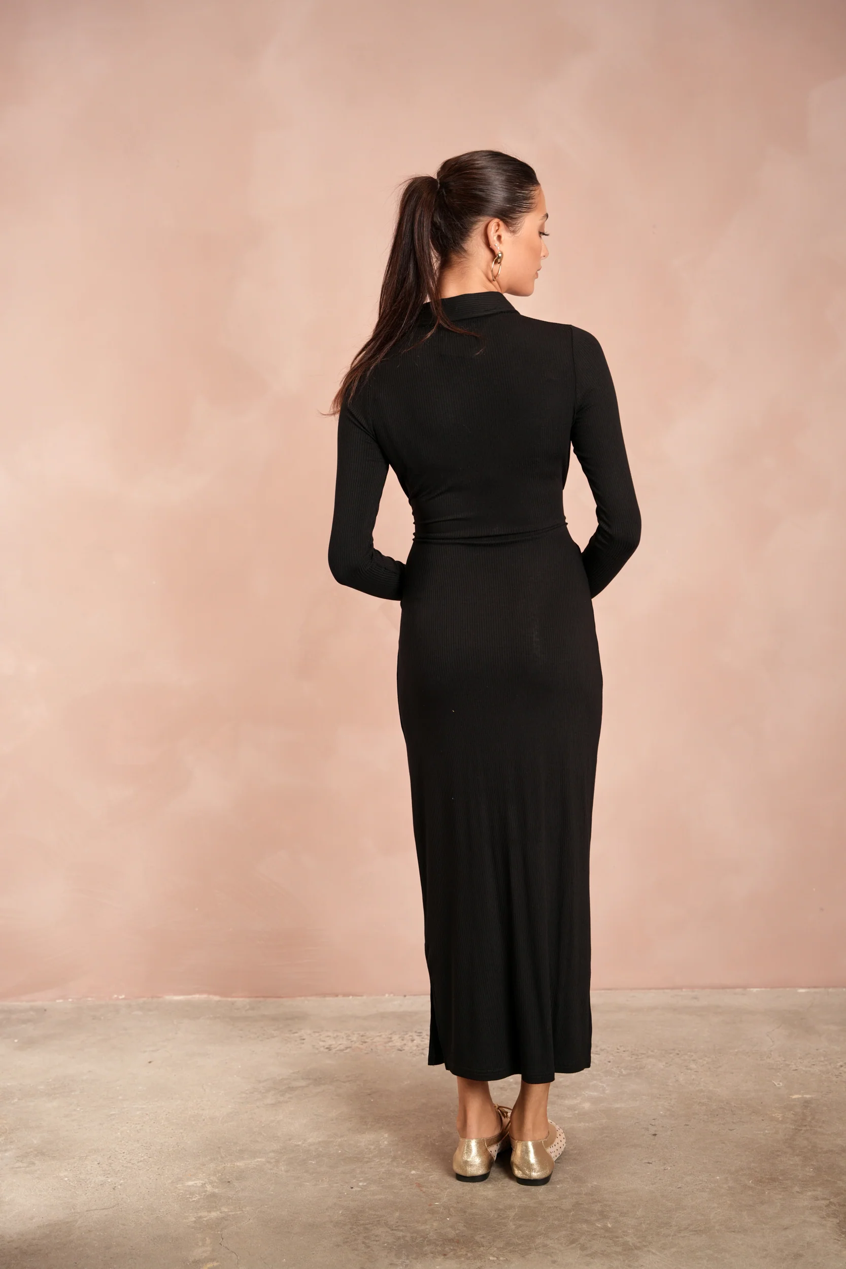 Soft Rib Ruched Collar Dress - Image 6