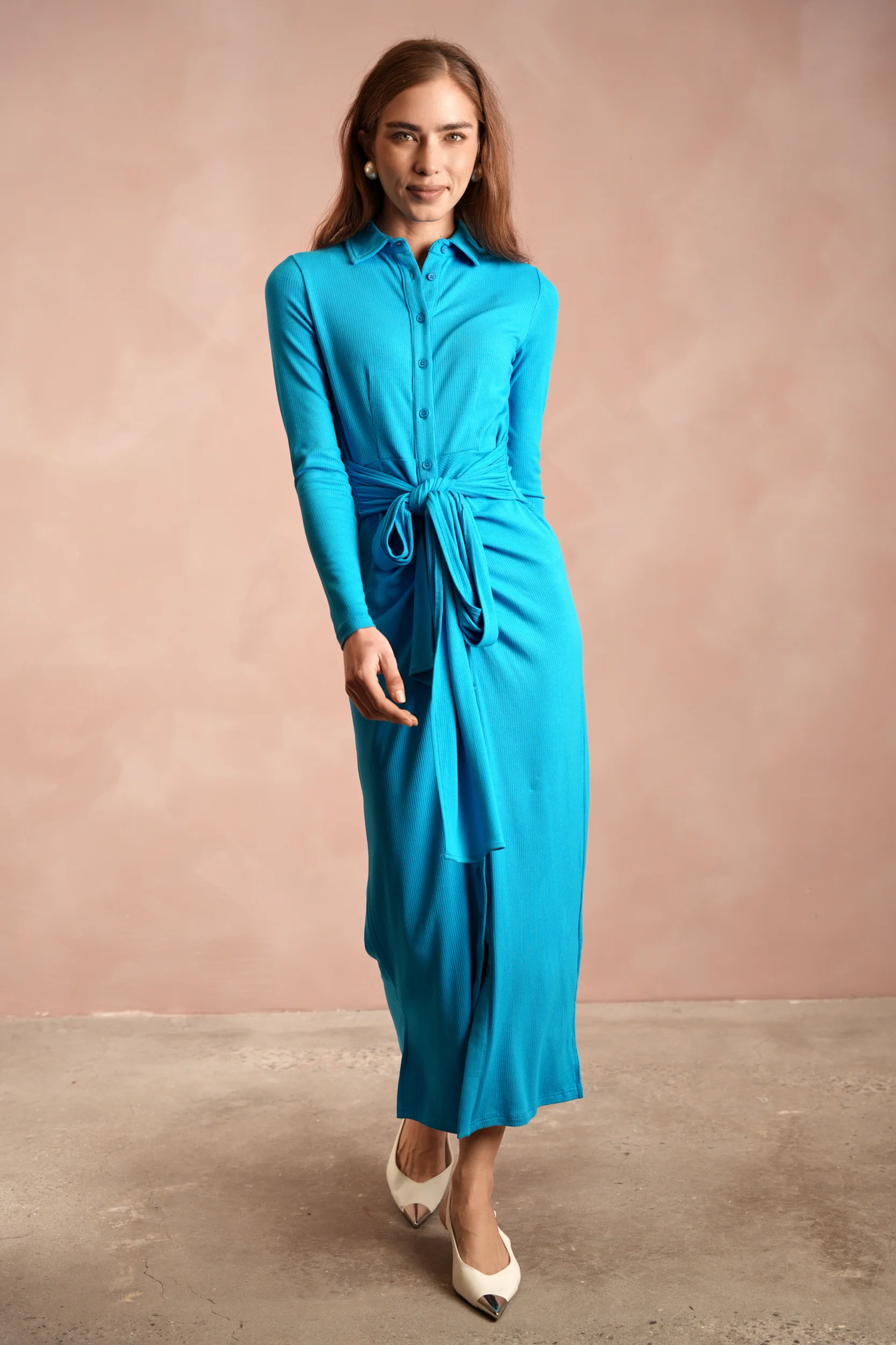 Soft Rib Ruched Collar Dress - Image 7