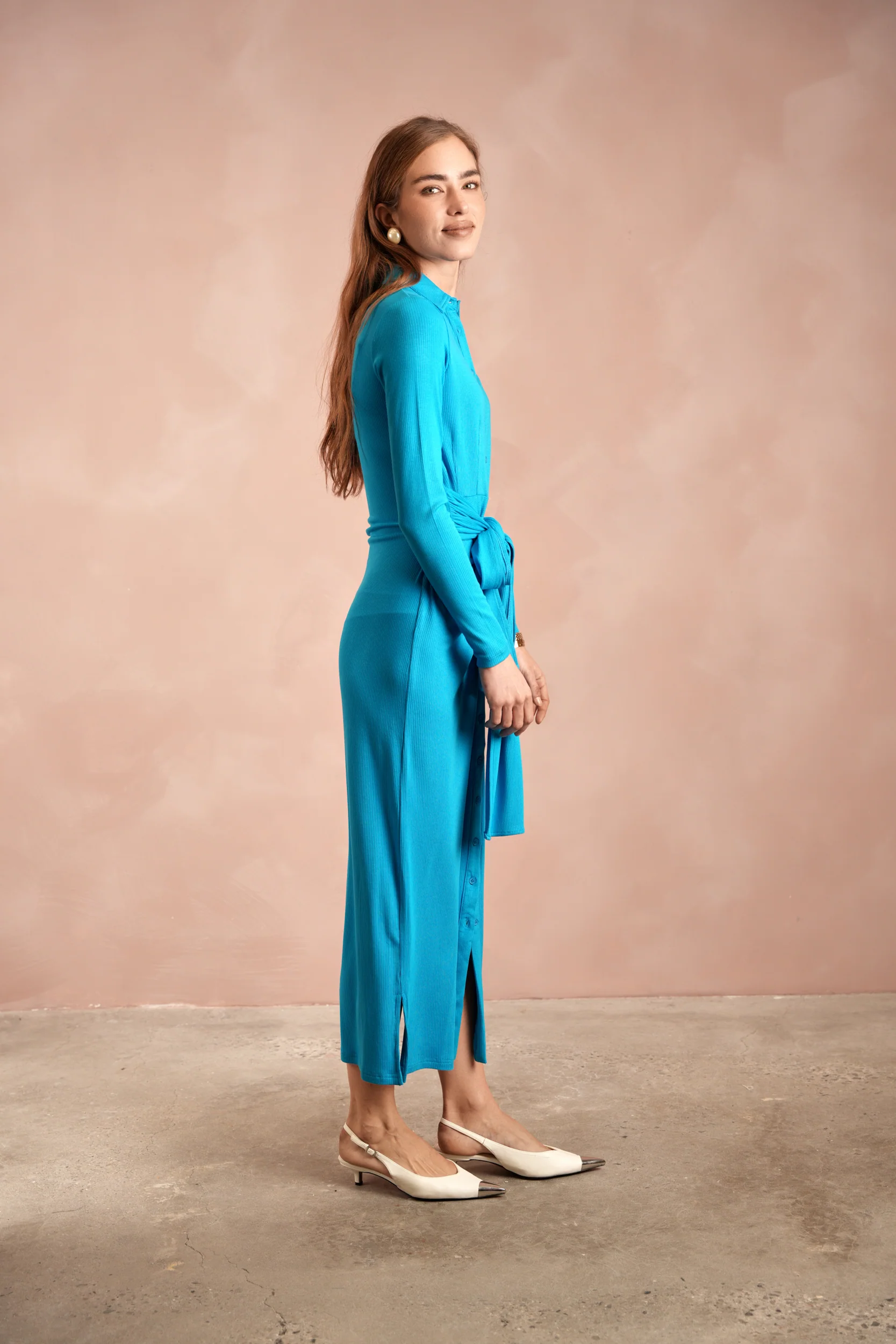Soft Rib Ruched Collar Dress - Image 8